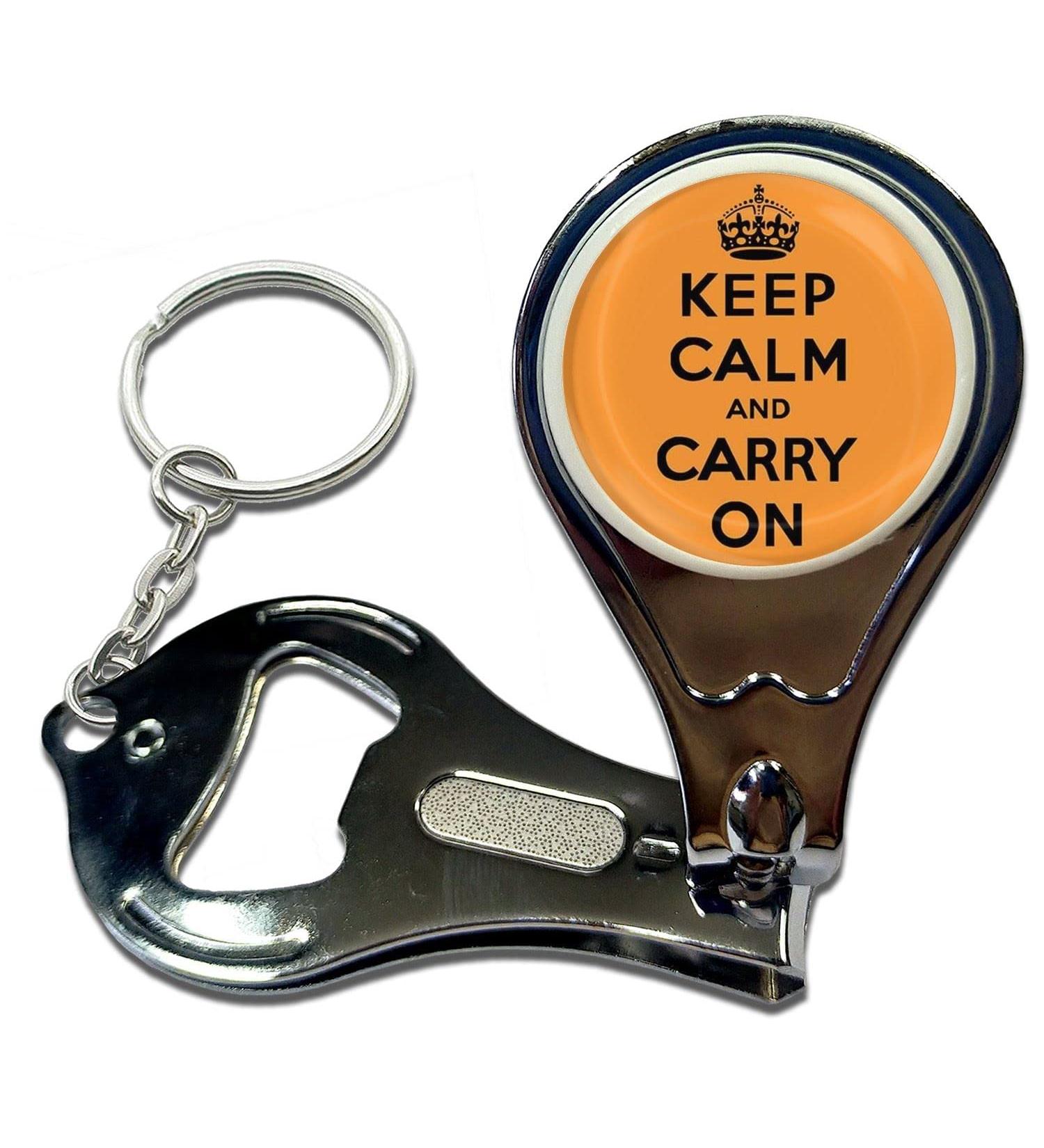Orange Keep Calm and Carry On - Key Ring Bottle Opener and Nail Clipper - Buy Online on GoSupps.com