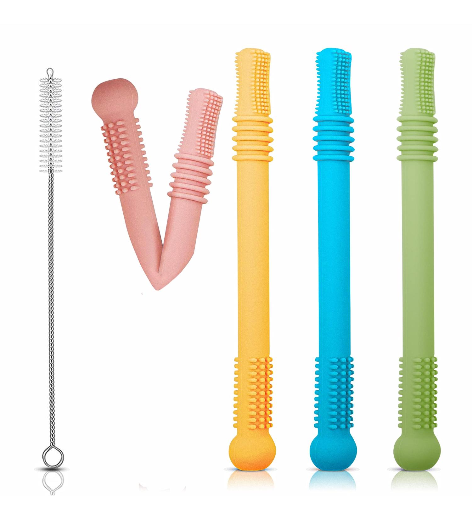Samar Valley Teething Tubes - Pack of 4 Silicone Baby Straws for Healthy Molar Growth and Motor Control | Includes Cleaning Brush and Variety of Colors for Color Recognition - Buy Online on GoSupps.com