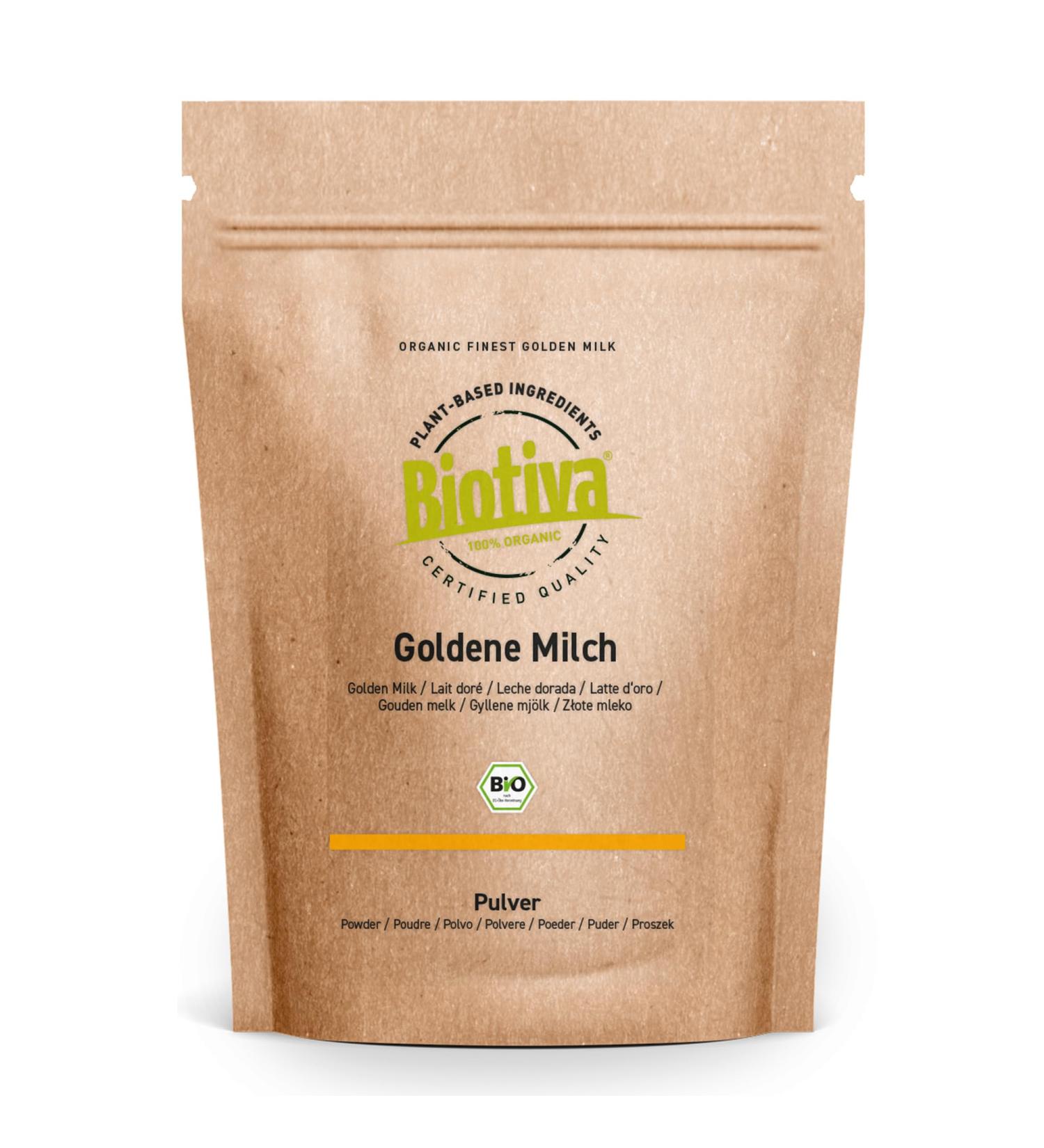 Lait d'Or Bio 100g - m lange d' pices ayurv diques - poudre - curcuma gingembre noix de muscade cannelle & poivre - contr l et mis en bouteille en Allemagne - Biotiva - Buy Online on GoSupps.com
