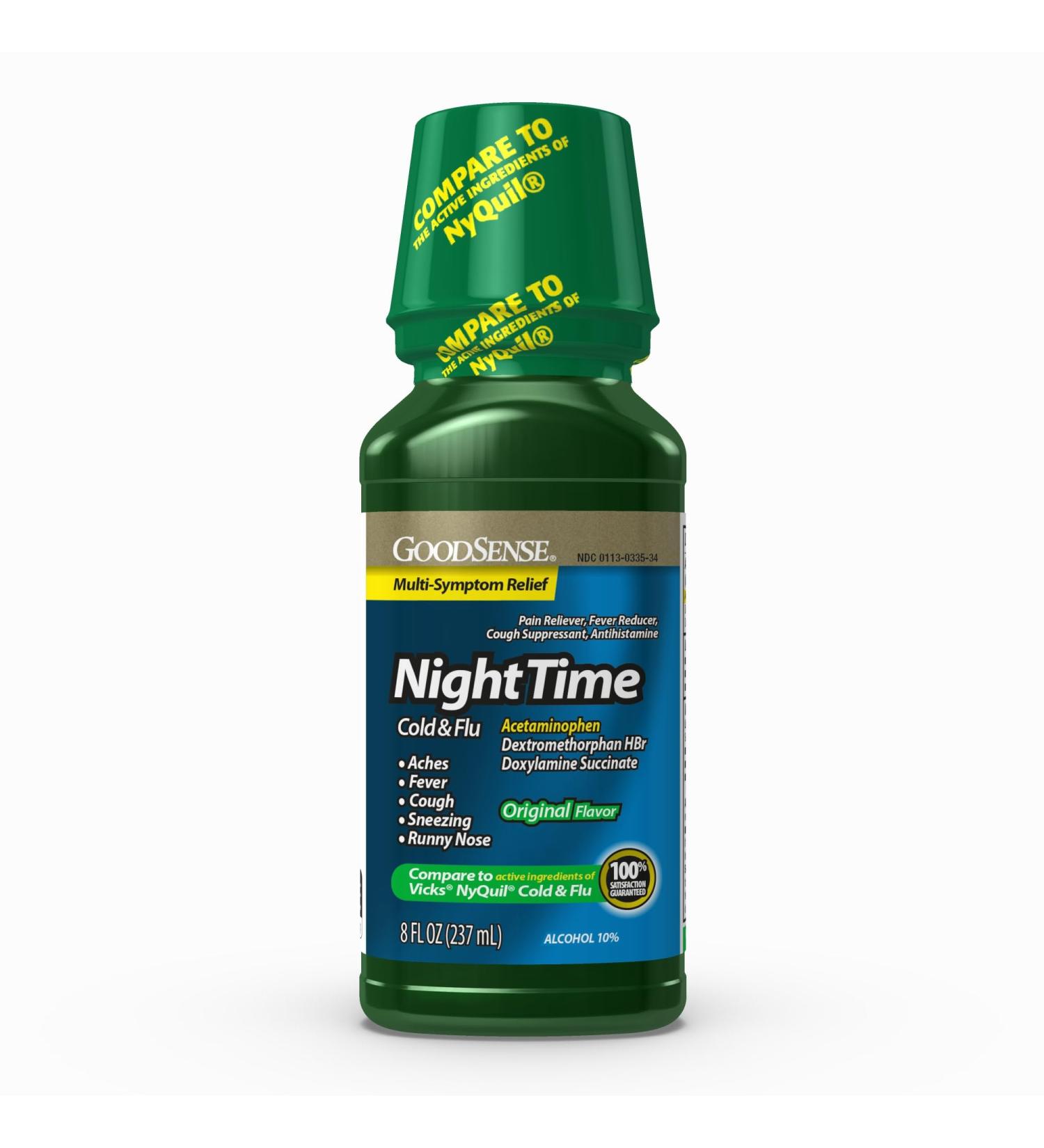 GoodSense Nighttime Cold & Flu Relief Pain Reliever Fever Reducer Cough Suppressant & Antihistamine Effective Multi-Symptom Relief 8 Fl Oz Green Original 8 Fl Oz (Pack of 1) - Buy Online on GoSupps.com