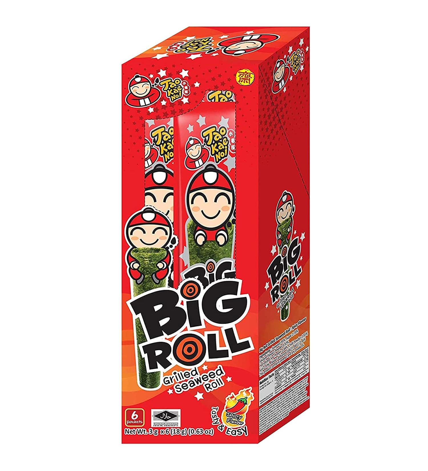 Tao Kae Noi Big Roll Grilled Seaweed Snacks - Spicy Flavor, Healthy Nori Sheet Rolls for Kids and Adults (6 pack, 3g Bags) - Buy Online on GoSupps.com