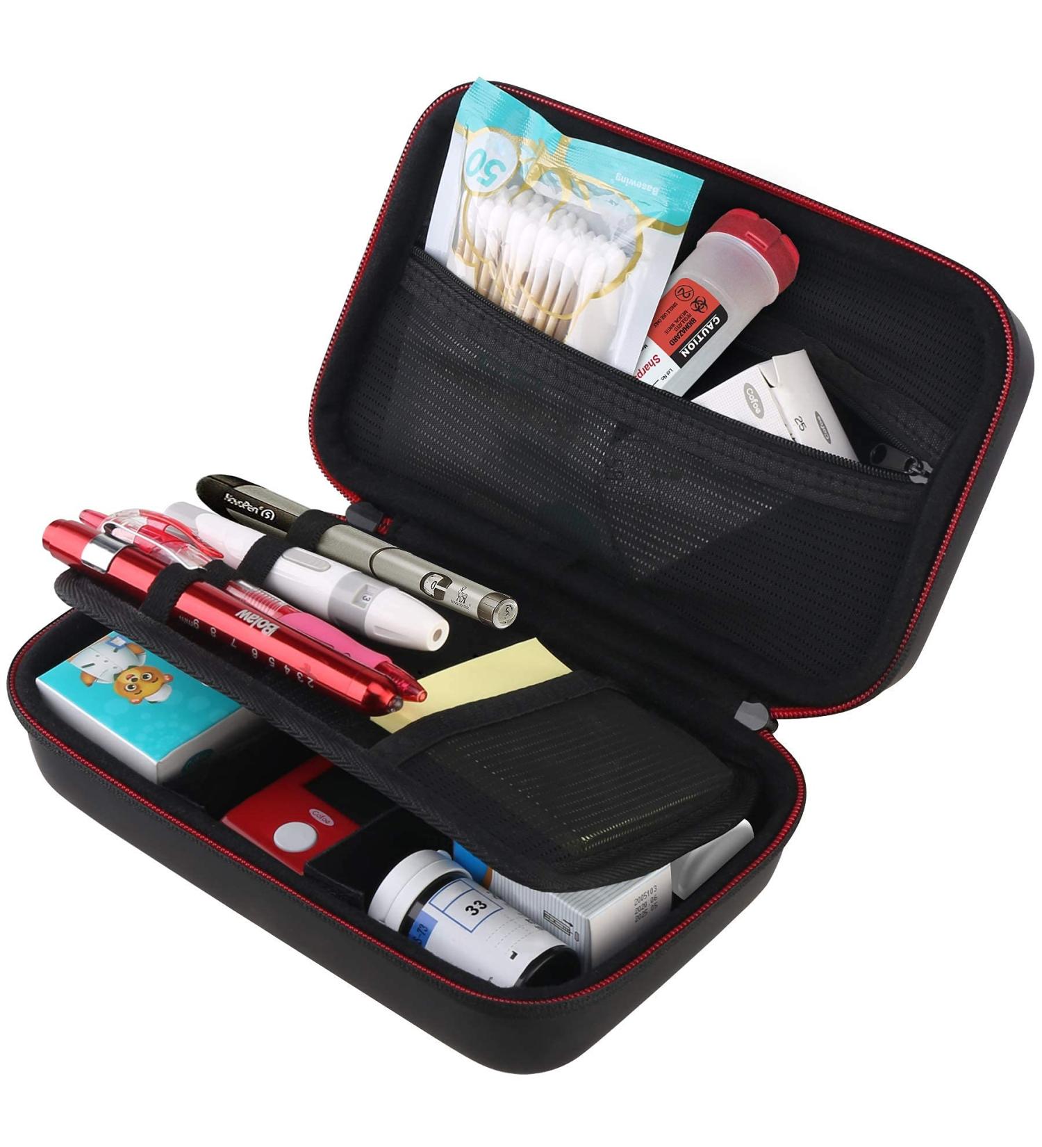 BOVKE Diabetic Supplies Travel Case - Insulin Pens, Glucose Meters, Test Strips, Medication Storage - Black - Buy Online on GoSupps.com