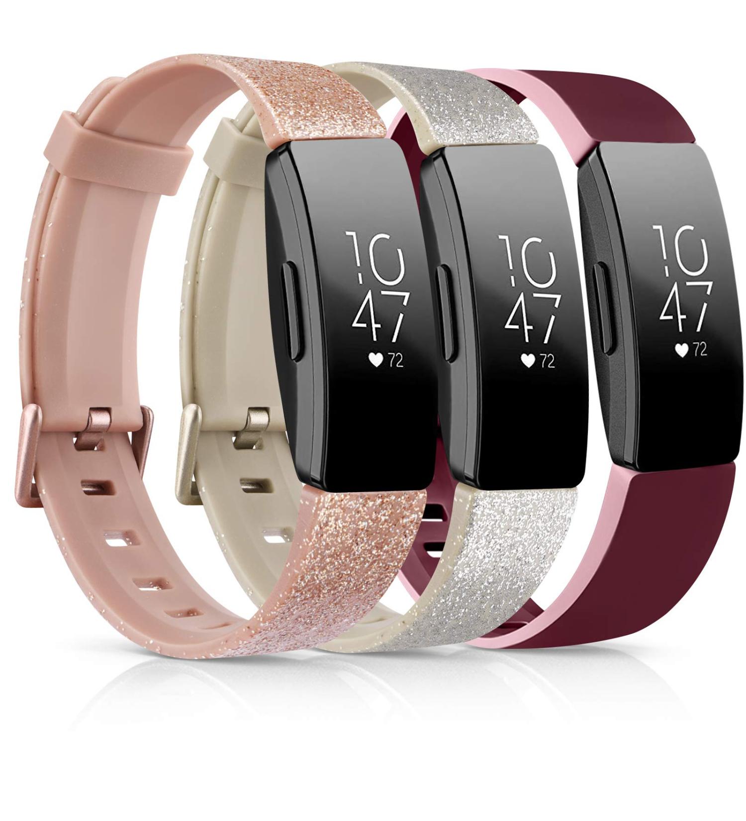 3 Pack Soft TPU Bands for Fitbit Inspire 2/HR/Ace 2 - Large Sports Wristbands in Rose Gold, Champagne Gold, Wine Red - Buy Online on GoSupps.com