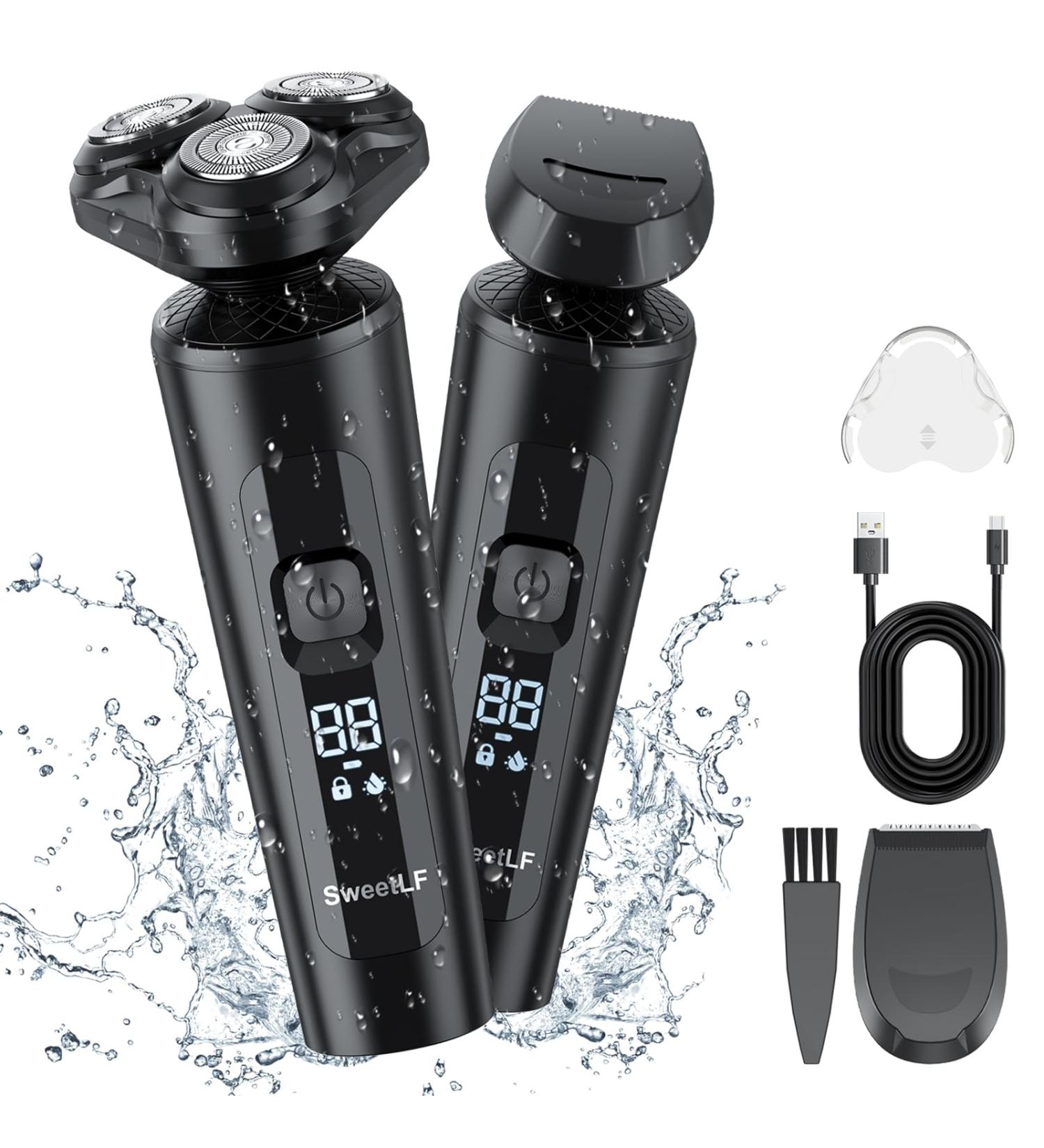 SweetLF Men's Electric Razor - Wet & Dry Cordless Rechargeable Rotary Shaver with Sideburns Trimmer IPX7 Waterproof LED Display Ultra-Lightweight for Travel Ergonomic Grip Blue - Buy Online on GoSupps.com