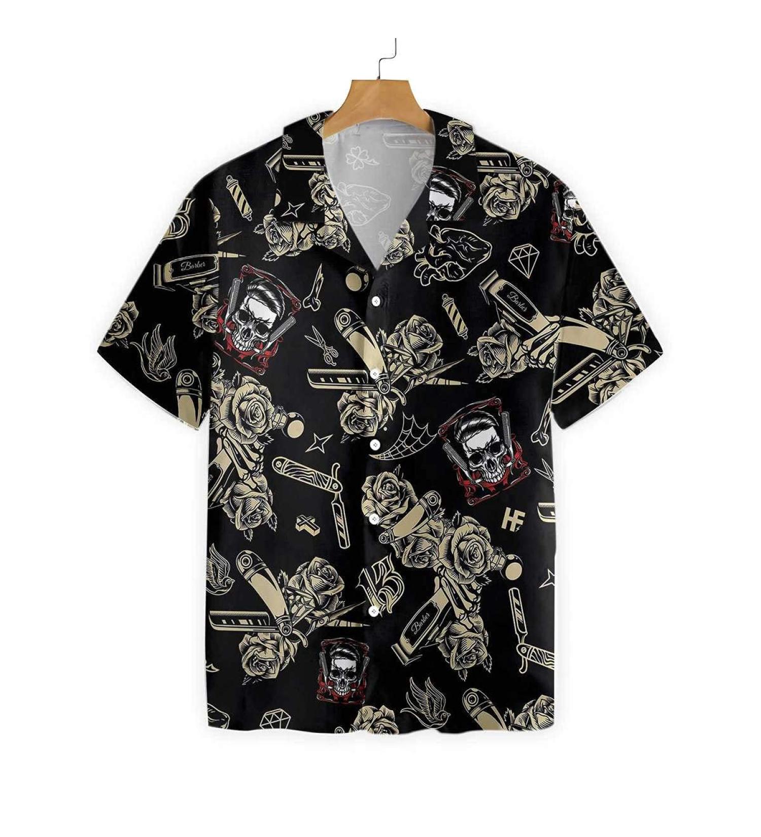 HYPERFAVOR Skull Barber Shirts for Men- Casual Short Sleeve Barber Skull Shirt Men- Barber Hawaiian Shirts for Men Small V3 - Buy Online on GoSupps.com