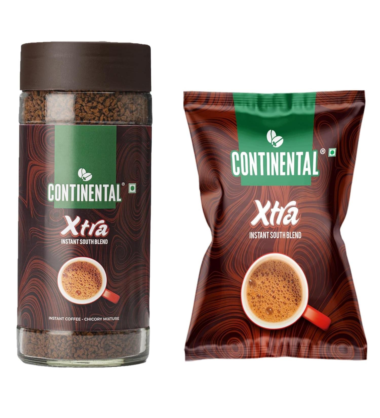 Conti'nental Coffee Continental Xtra Coffee Powder 100G Jar + 100G Refill Pouch Combo | Strongest Instant Coffee | 1 * 100G Jar & 2 * 50G Pouch | 200 Gram - Buy Online on GoSupps.com