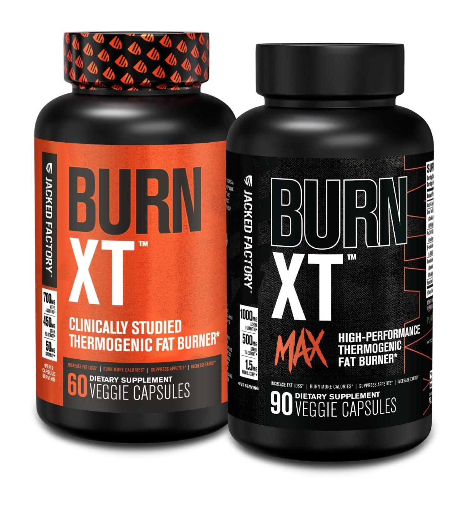 Jacked Factory Burn-XT Clinically Studied Fat Burner & Weight Loss Supplement (60 Capsules) & Burn XT Max High Performance Fat Burner (90 Capsules) - Buy Online on GoSupps.com