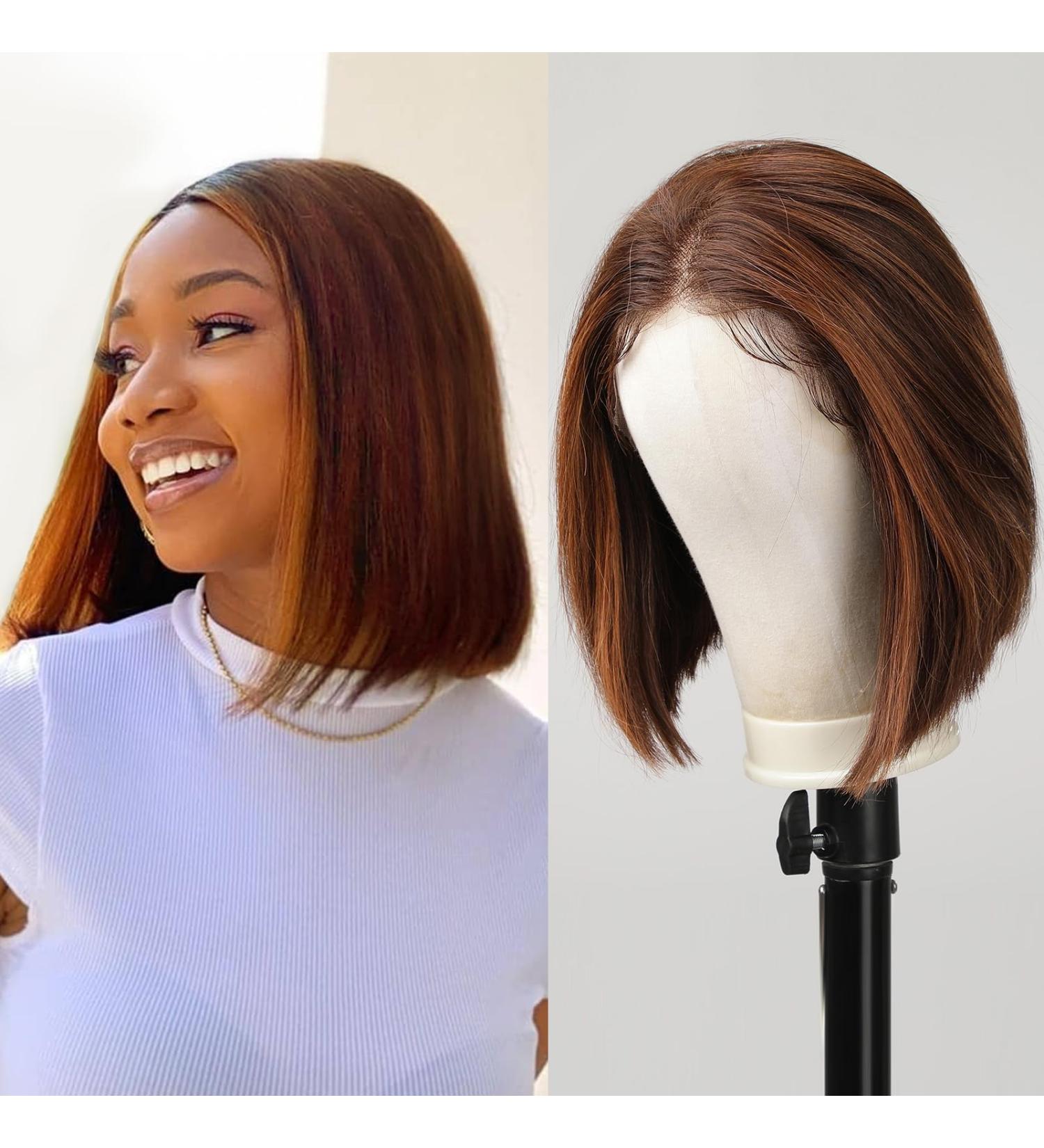 ALANHAIR 10 Inch Bob Wig | 150% Density Brazilian Virgin Human Hair | Lace Front 13x4.5x2 | Short Straight Hair | 2/30 Color - Buy Online on GoSupps.com