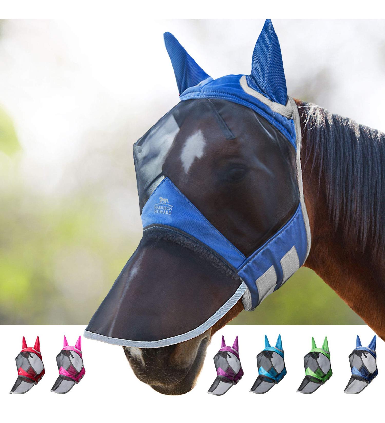 Buy Harrison Howard Caremaster Pro Luminous Horse Fly Mask - Large Eye Space Long Nose Ears & UV Protection - Dresden Blue | International Shipping Available - Buy Online on GoSupps.com