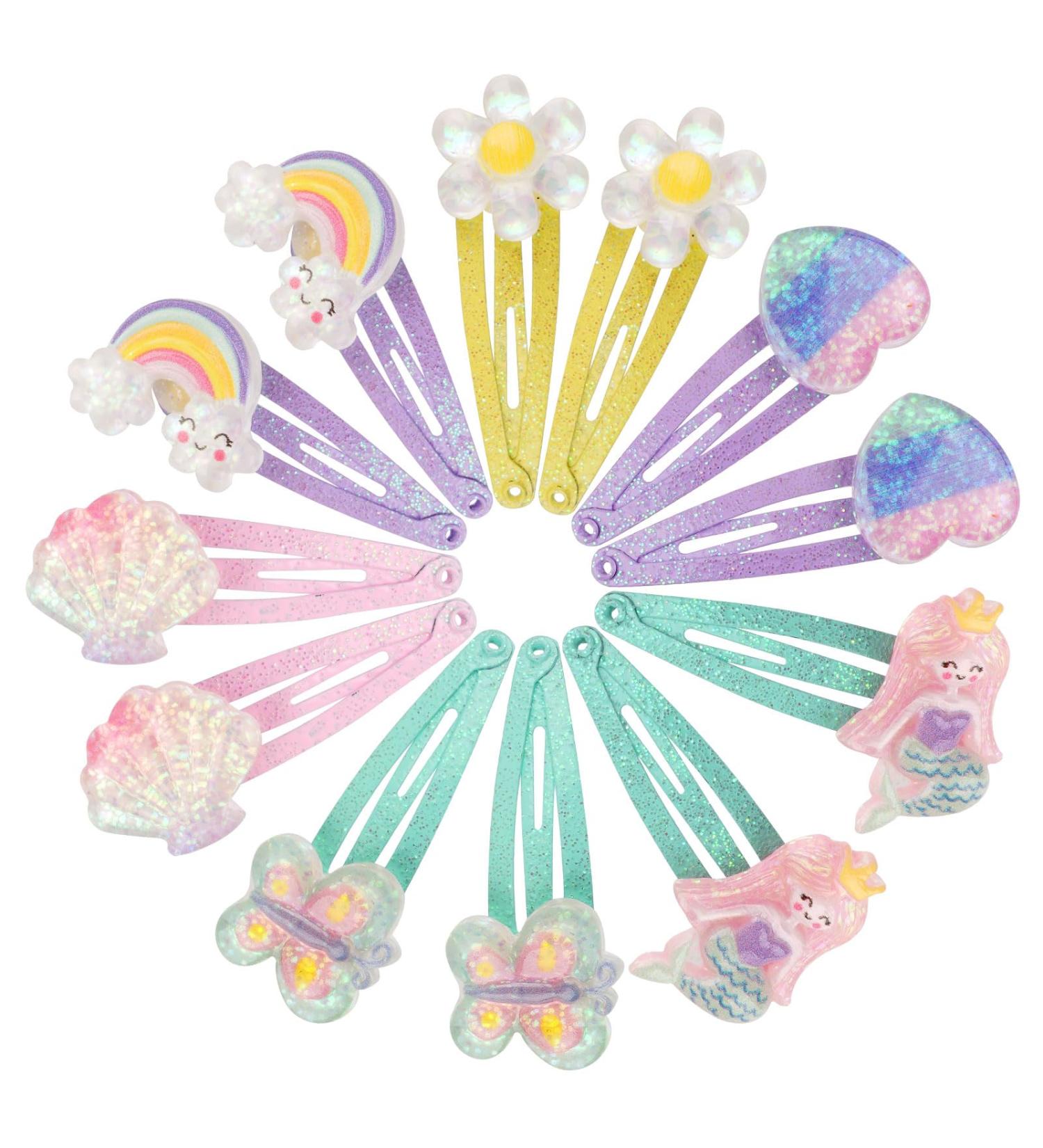 6 Pairs Multi-Colored Hair Clips for Girls - Mermaid Butterfly Rainbow & Flower Accessories | Perfect Birthday Party Gift - 12 Pack - Buy Online on GoSupps.com