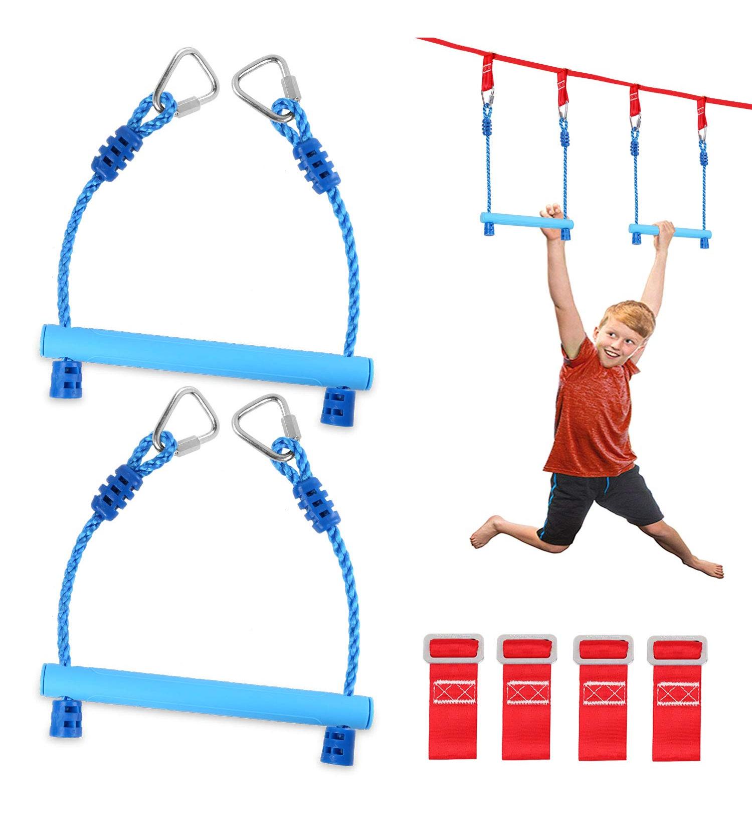 Odoland Monkey Bars Ninja Trapeze Bars - Adjustable & Durable Outdoor Swing Set for Kids & Youth - Blue - Buy Online on GoSupps.com