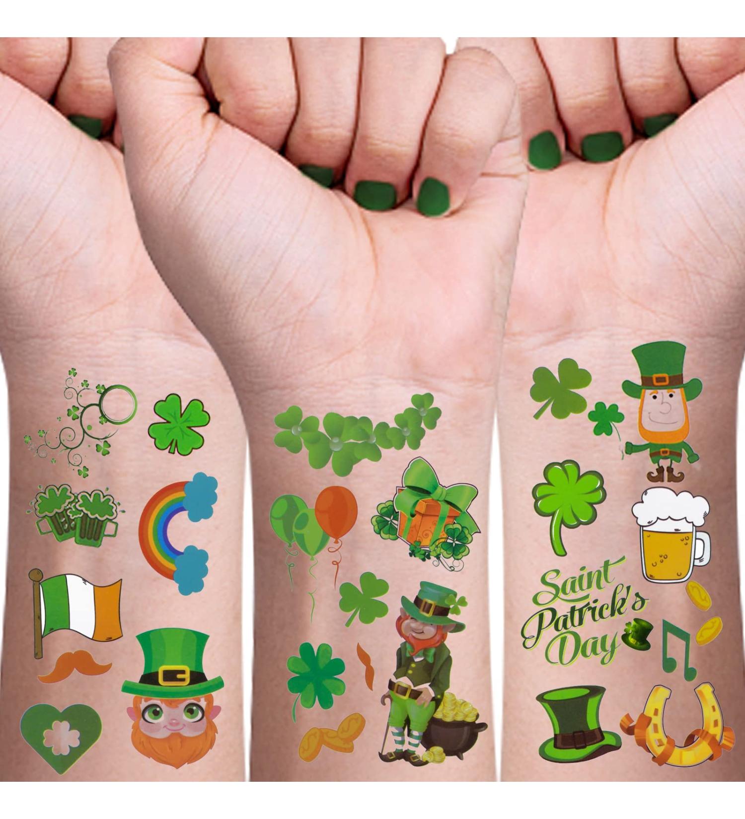 St Patrick's Day Temporary Tattoos - 10 Sheets of Green Shamrock Irish Clover Stickers for Men and Women - Waterproof Decorations and Party Favors - Buy Online on GoSupps.com