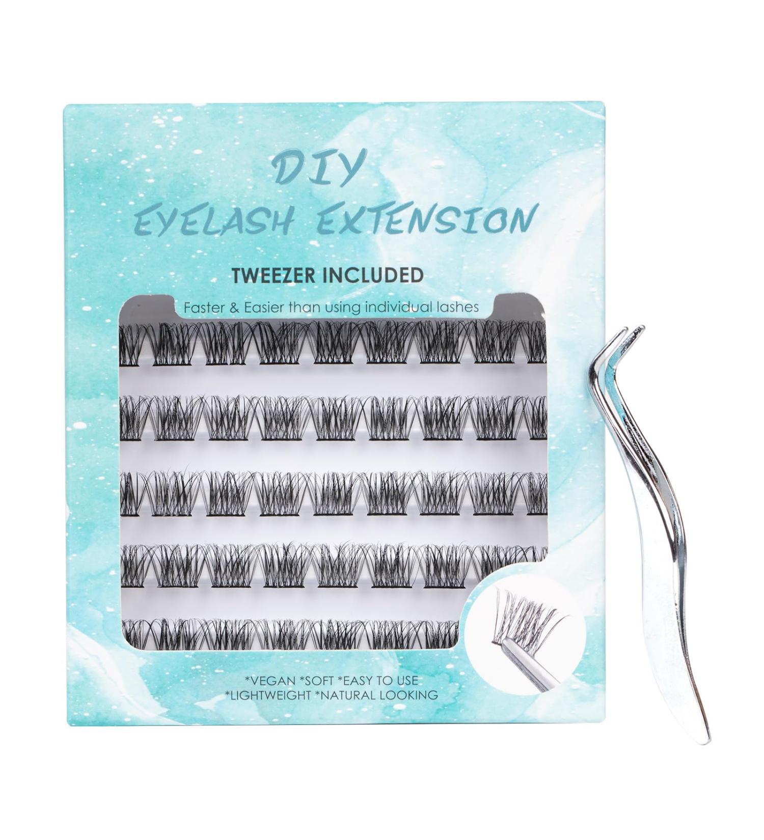 SISILILY 6 Rows Cluster Lashes C Curl DIY Eyelash Extension Kit 12mm Length - Reusable 3D False Eyelashes with Flat Tweezer (DM04-12mm) - Buy Online on GoSupps.com