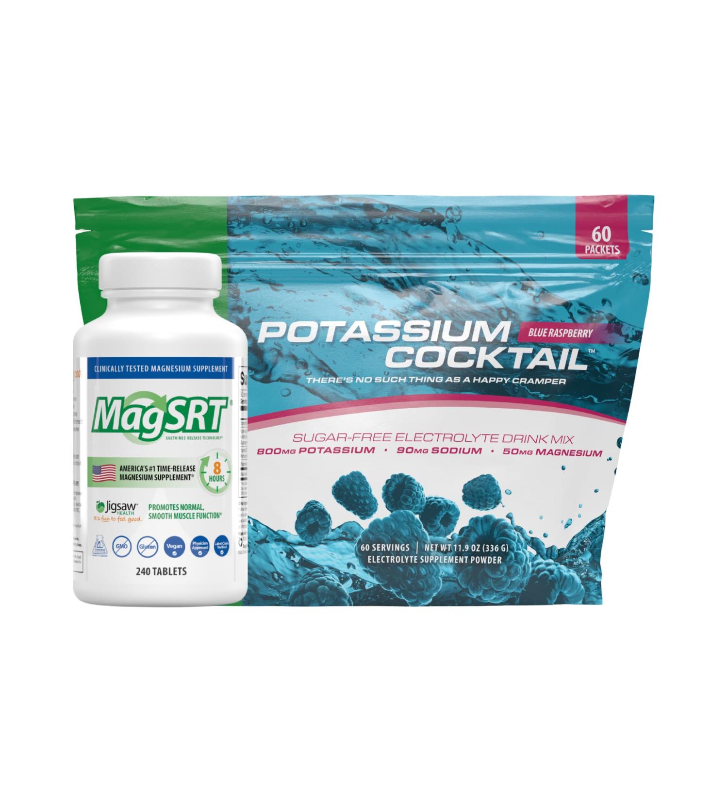 Jigsaw Health Bundle | MagSRT 240 Tablets and Potassium Cocktail (Blue Raspberry) 60 Servings (Packets) - Buy Online on GoSupps.com