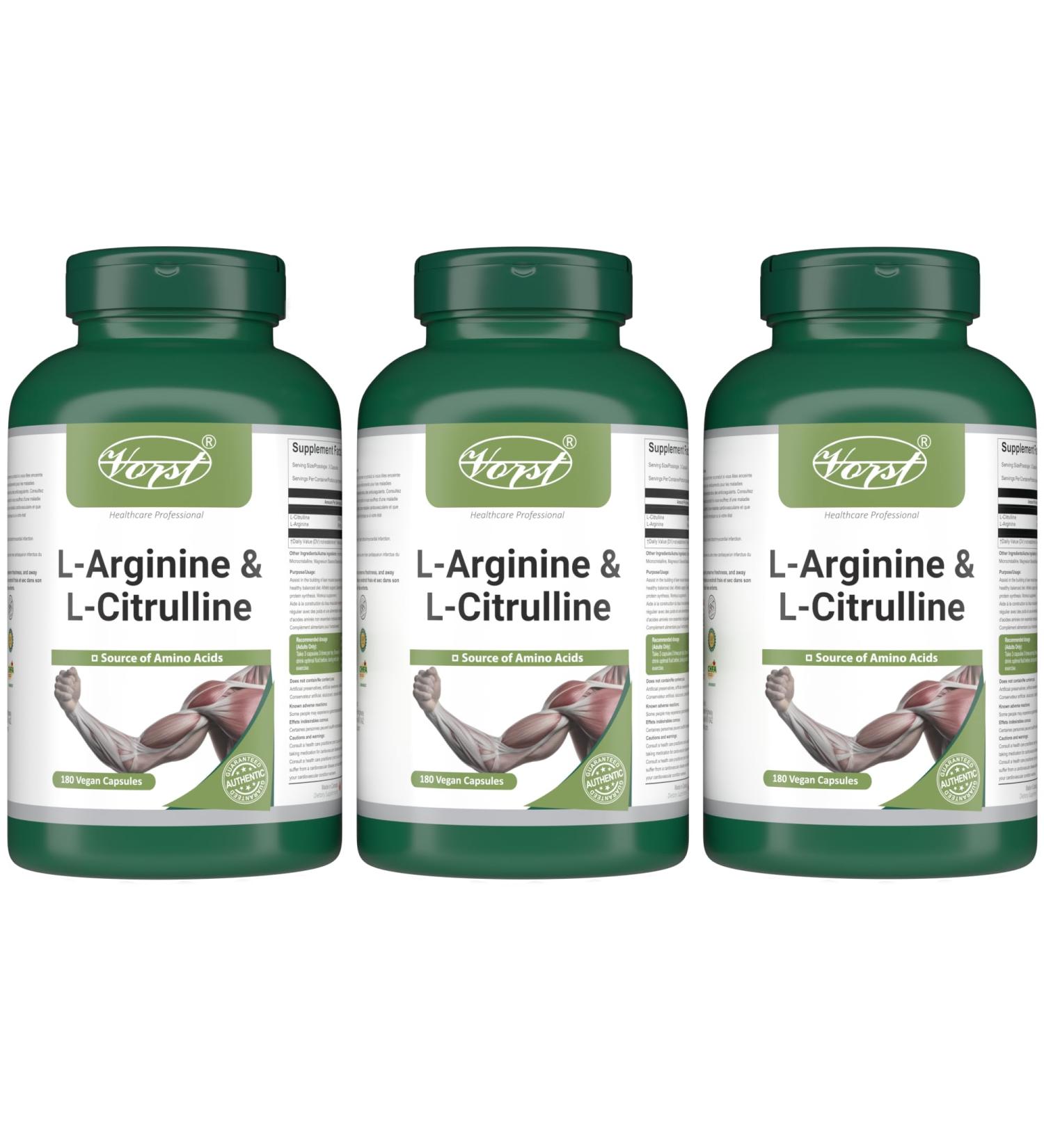 VORST L-Arginine & L-Citrulline Supplement 3 x 180 Vegan Capsules | Muscle Protein Synthesis | Amino Acids Complex | Max Strength | 3 Bottles - Buy Online on GoSupps.com