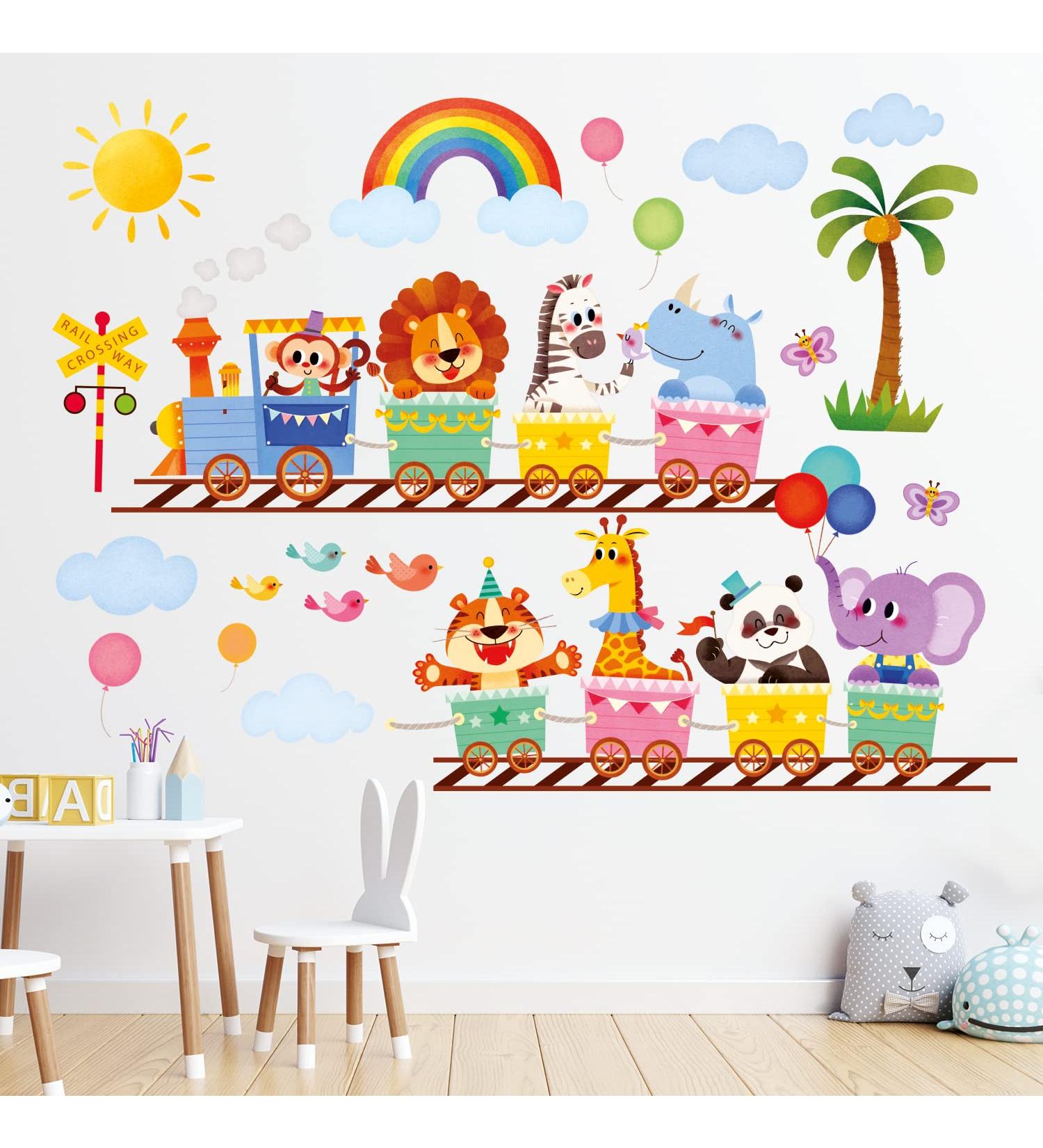 DECOWALL Colorful Animal Train Wall Stickers - Jungle Animals Monkey Giraffe Decals for Kids Nursery Decor - Buy Online on GoSupps.com