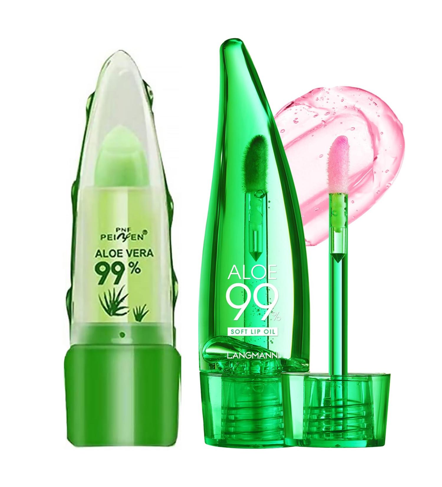 Aloe Vera Lip Balm Magic Colour Changing Lipstick Long Lasting Lip Balm Set Lips Moisturizer Aloe Vera Lip Stick for Women Girls (Lip Balm + Lip Oil)