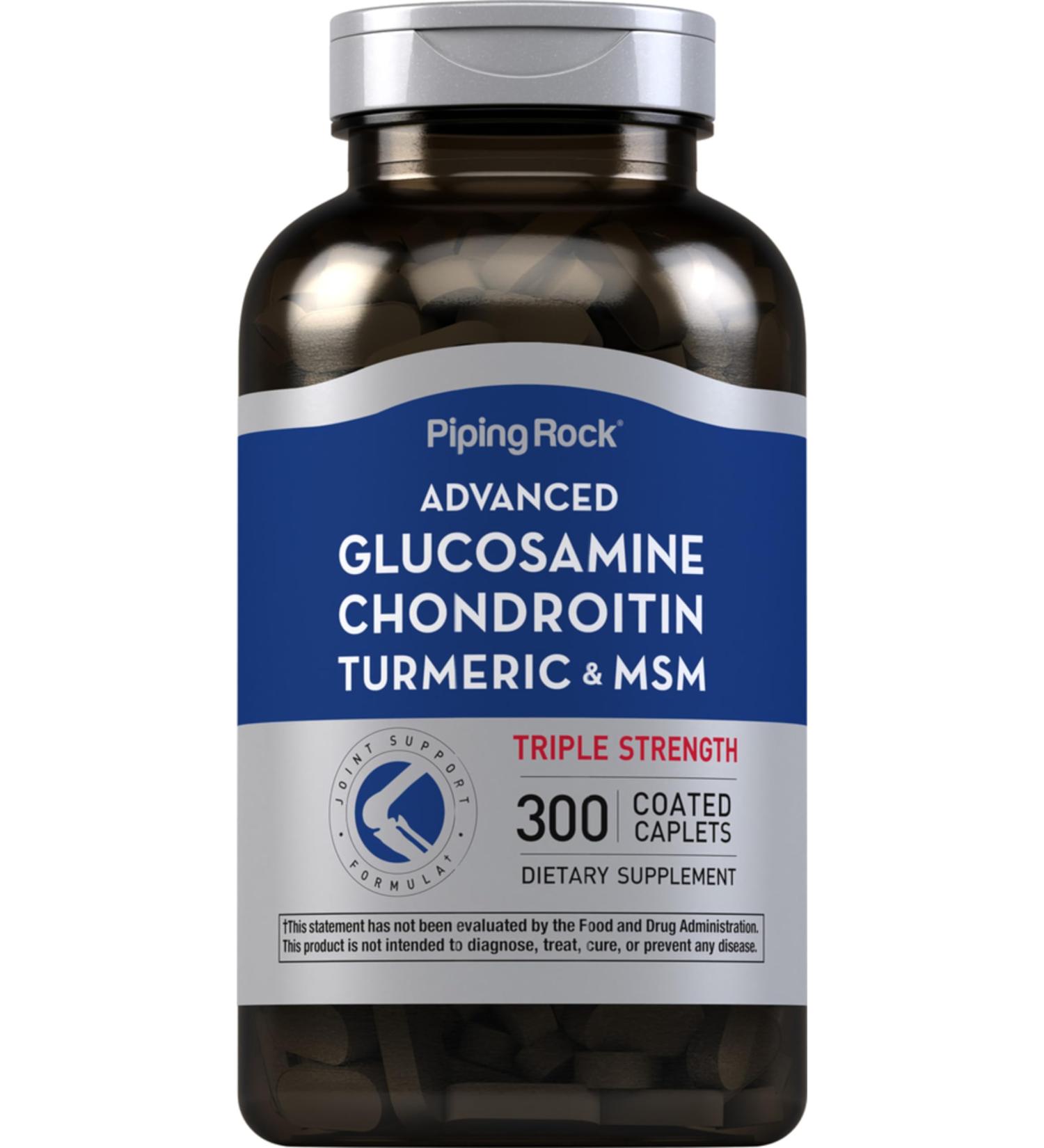 Piping Rock Glucosamine Chondroitin MSM Turmeric | 300 Caplets | Advanced Triple Strength Supplement | Non-GMO & Gluten Free - Buy Online on GoSupps.com