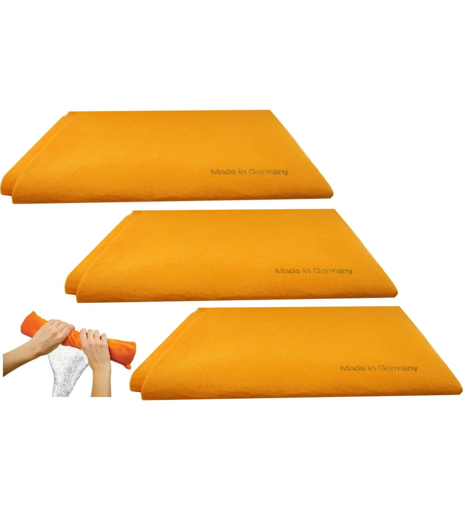 3pk German Shammy Towels Super Absorbent Chamois Cloths 20x27 Inch - Orange - Buy Online on GoSupps.com