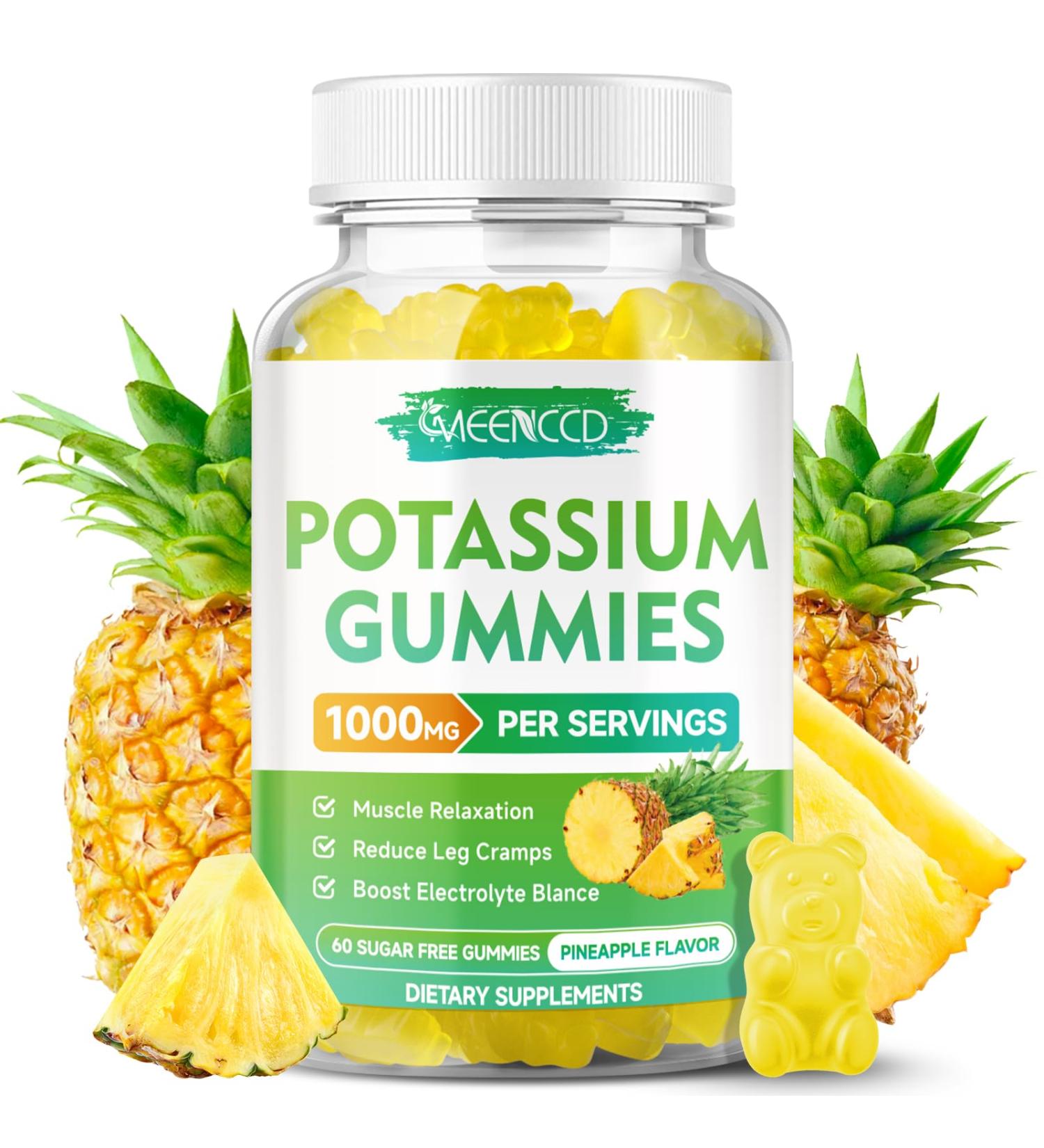 Potassium Citrate Gummies 1000mg High Potency Potassium Supplement Gummies for Adults Women & Men Support Leg Cramps & Muscle Health Sugar-Free Pineapple Flavor 60 Count Pineapple 60 Count (Pack of 1) - Buy Online on GoSupps.com