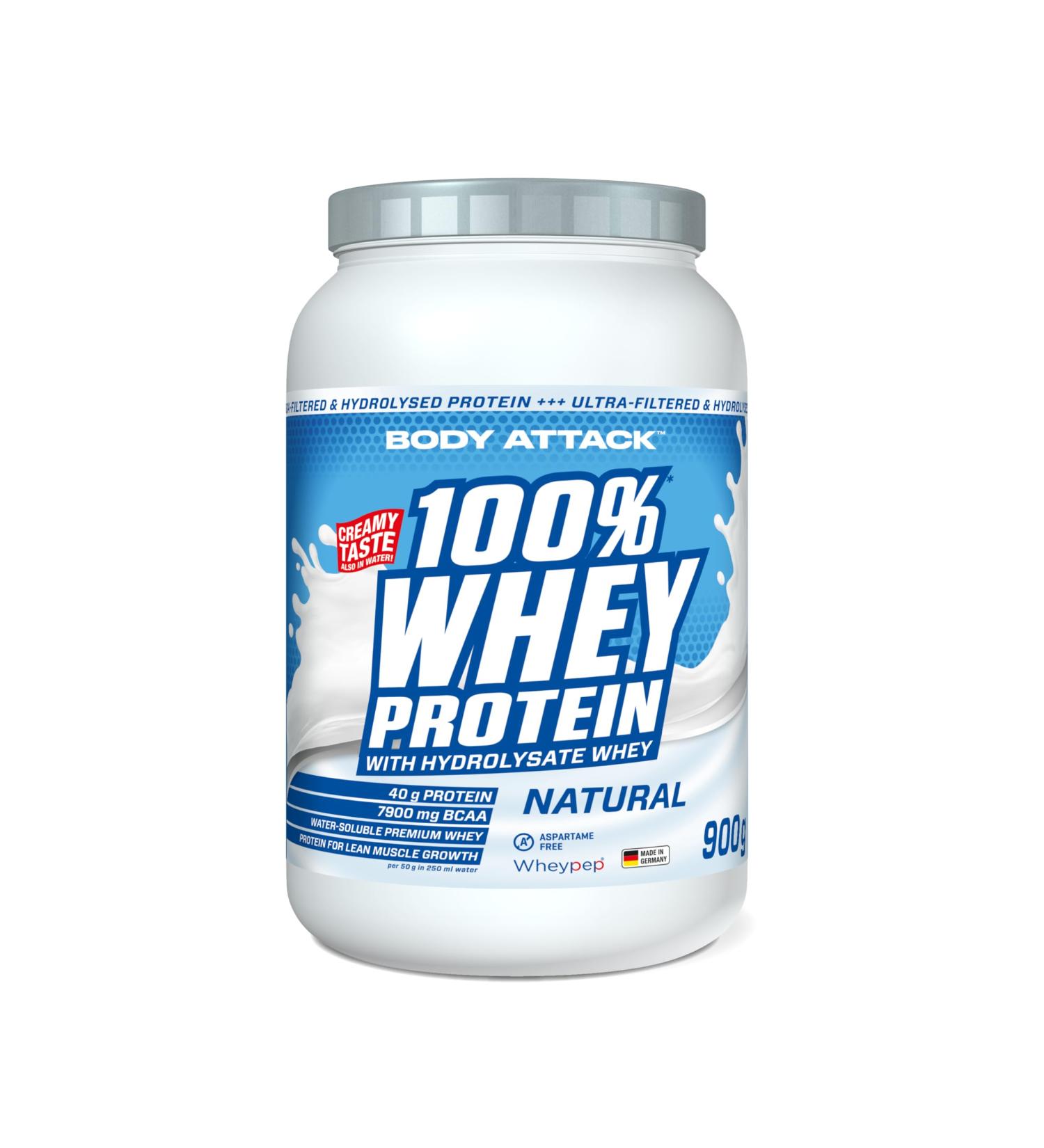 Body Attack 100% Whey Protein Bodybuilding Protein - Creamy Protein Powder with Hydrolysate and BCAA Mass Gain and Diets for Athletes and Athletes - Made in Germany - 900g Natural - Buy Online on GoSupps.com