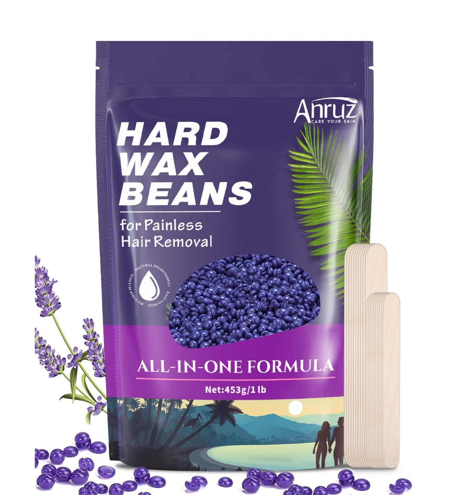 Anruz Waxing Pearls for Sensitive Skin - 453g Violet Wax Beads with 20 Applicators for Eyebrows & Face - At-Home Hair Removal Solution - Buy Online on GoSupps.com