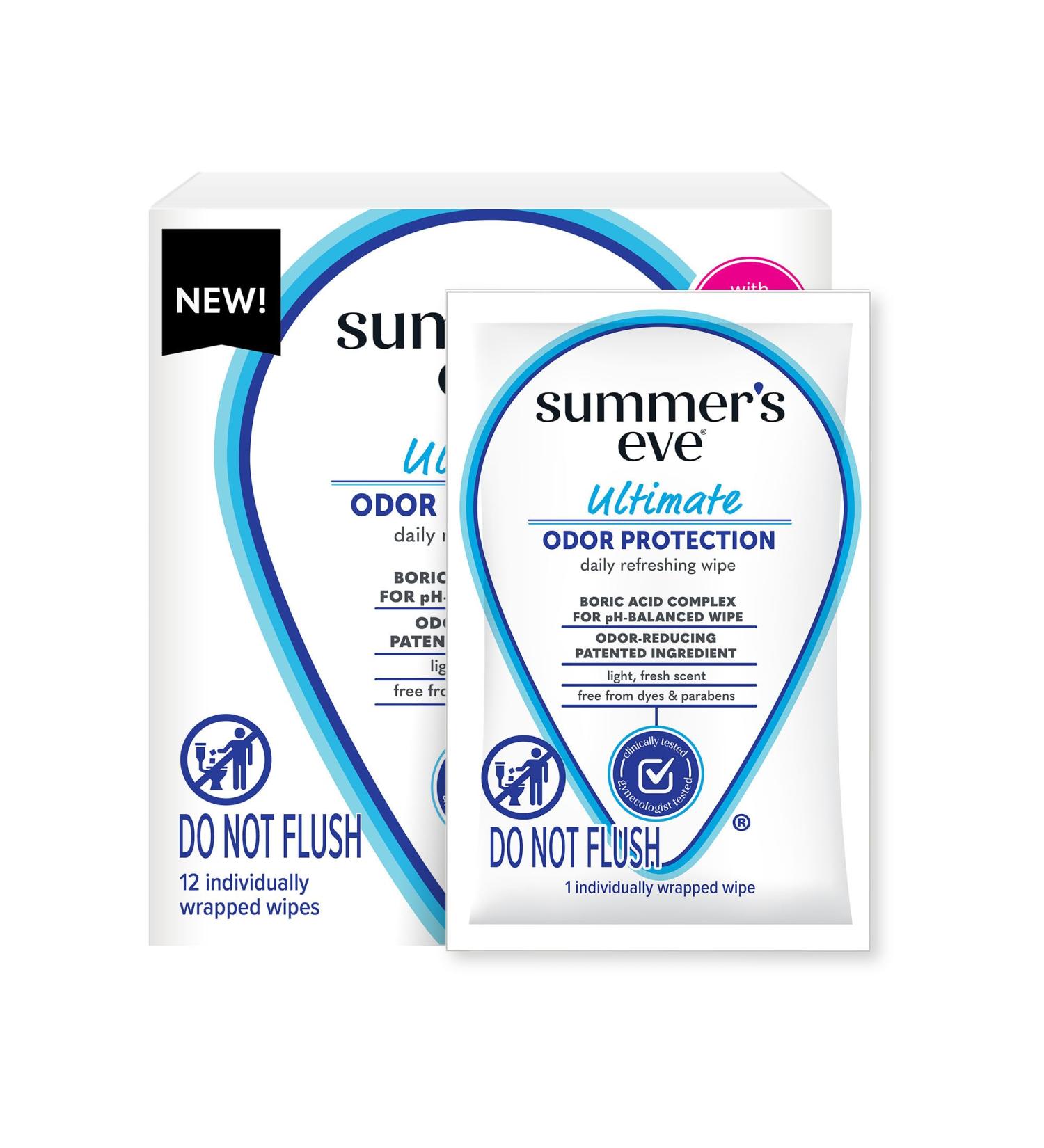 Summer's Eve Ultimate Odor Control Daily Feminine Wipes with Boric Acid - pH Balanced On-the-Go Body Wipes 12 Count | International Shipping Available - Buy Online on GoSupps.com
