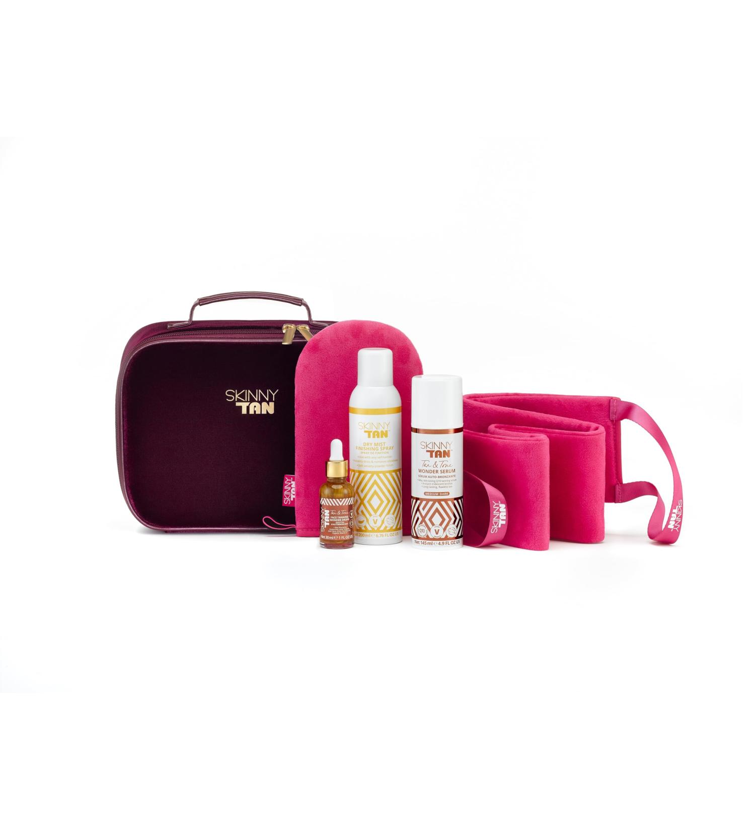 Skinny Tan Wonder Serum Fake Tan Gift Set - Wonder Serum Face Tanning Drops Dry Mist Finishing Spray plus Velvet Tanning Mitt + Back Applicator. Value of 84.95 Collection Gift Set - Buy Online on GoSupps.com