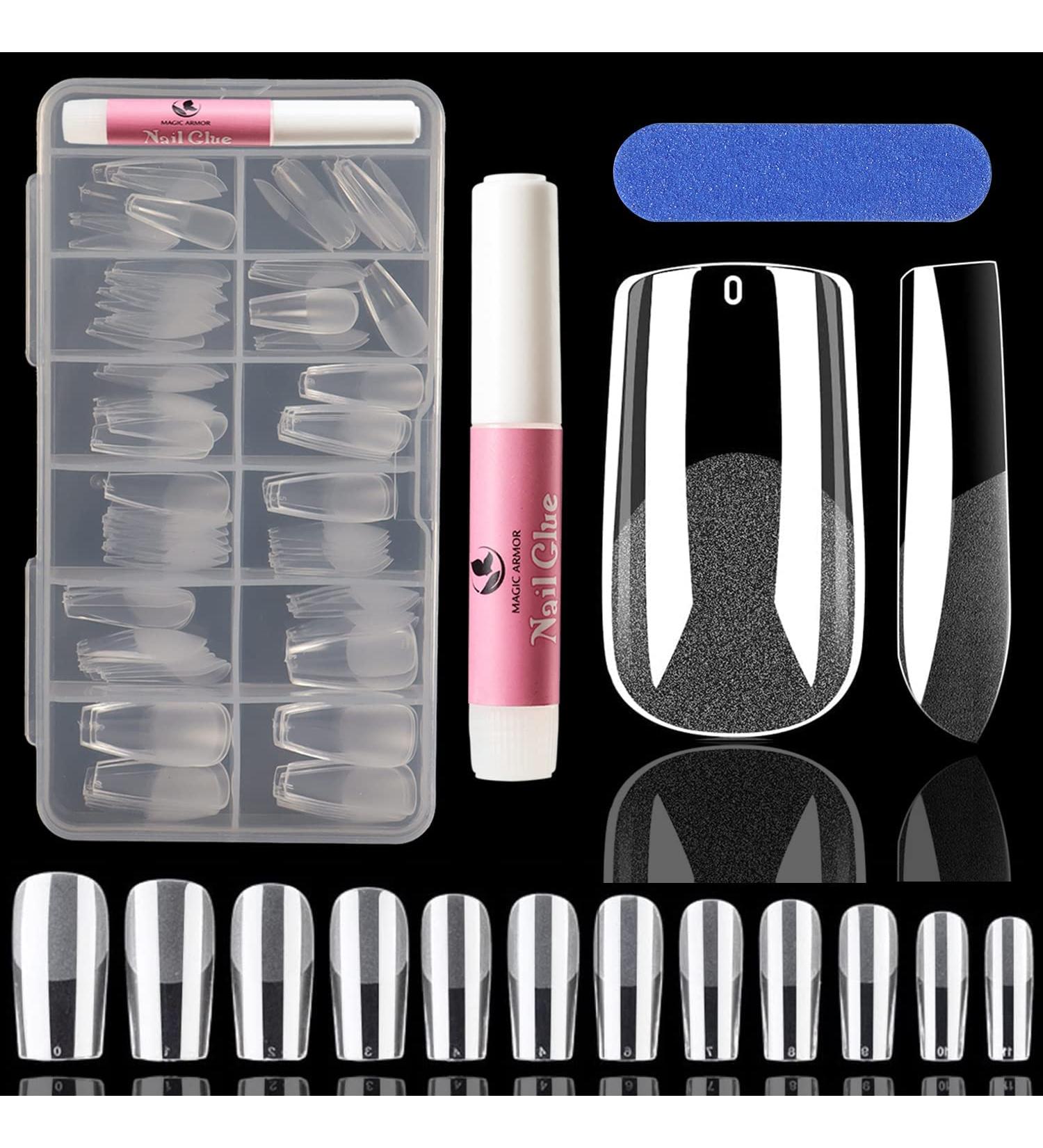 MAGIC ARMOR Square Gel Nail Tips 120pcs - Half Matte Clear False Nails for DIY Nail Art - 12 Sizes - Buy Online on GoSupps.com