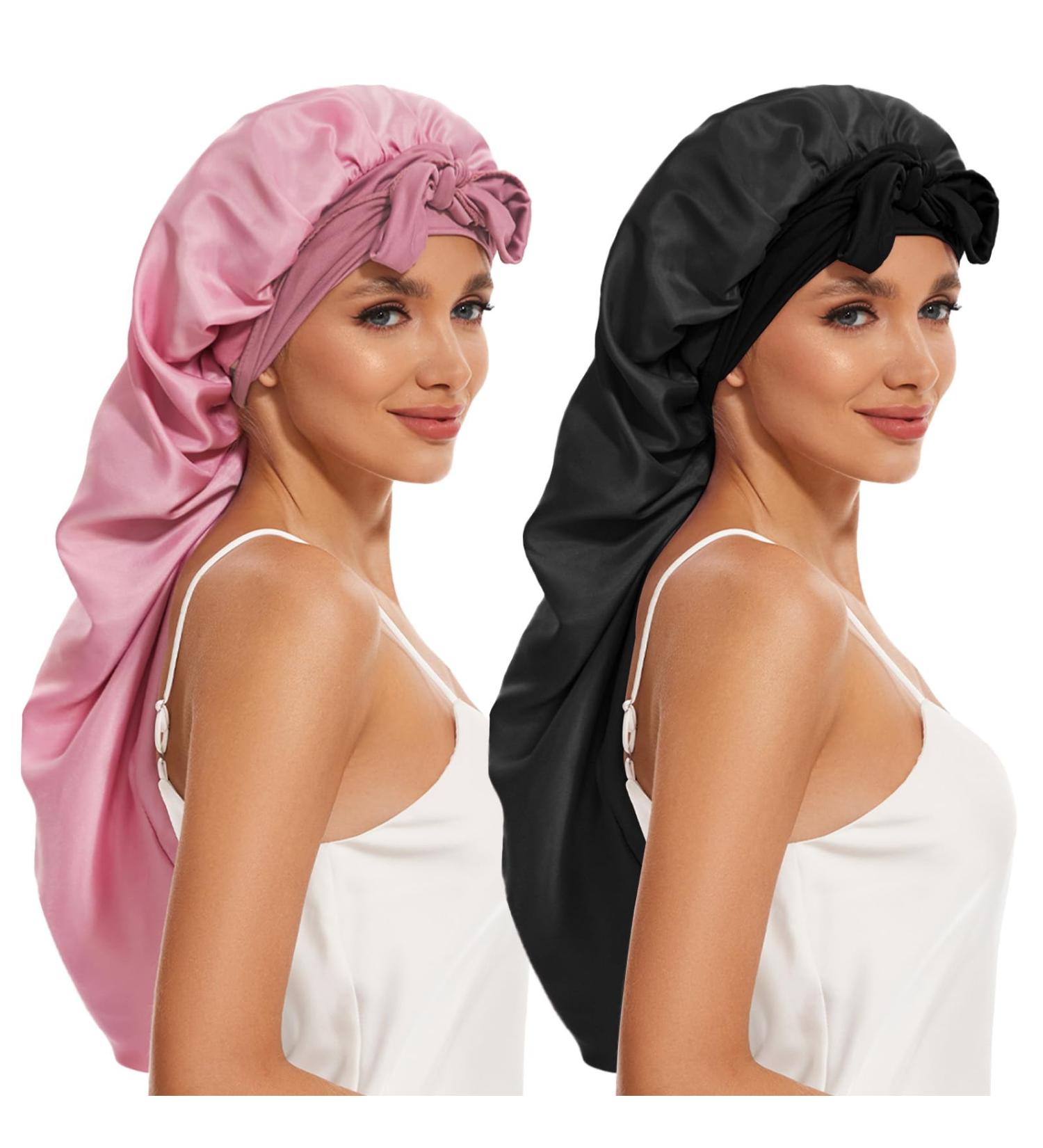 Long Bonnet for Braids & Curly Hair | Silk Satin Sleeping Bonnets for Women | Extra Large Black Pink DEMAZALO - Buy Online on GoSupps.com