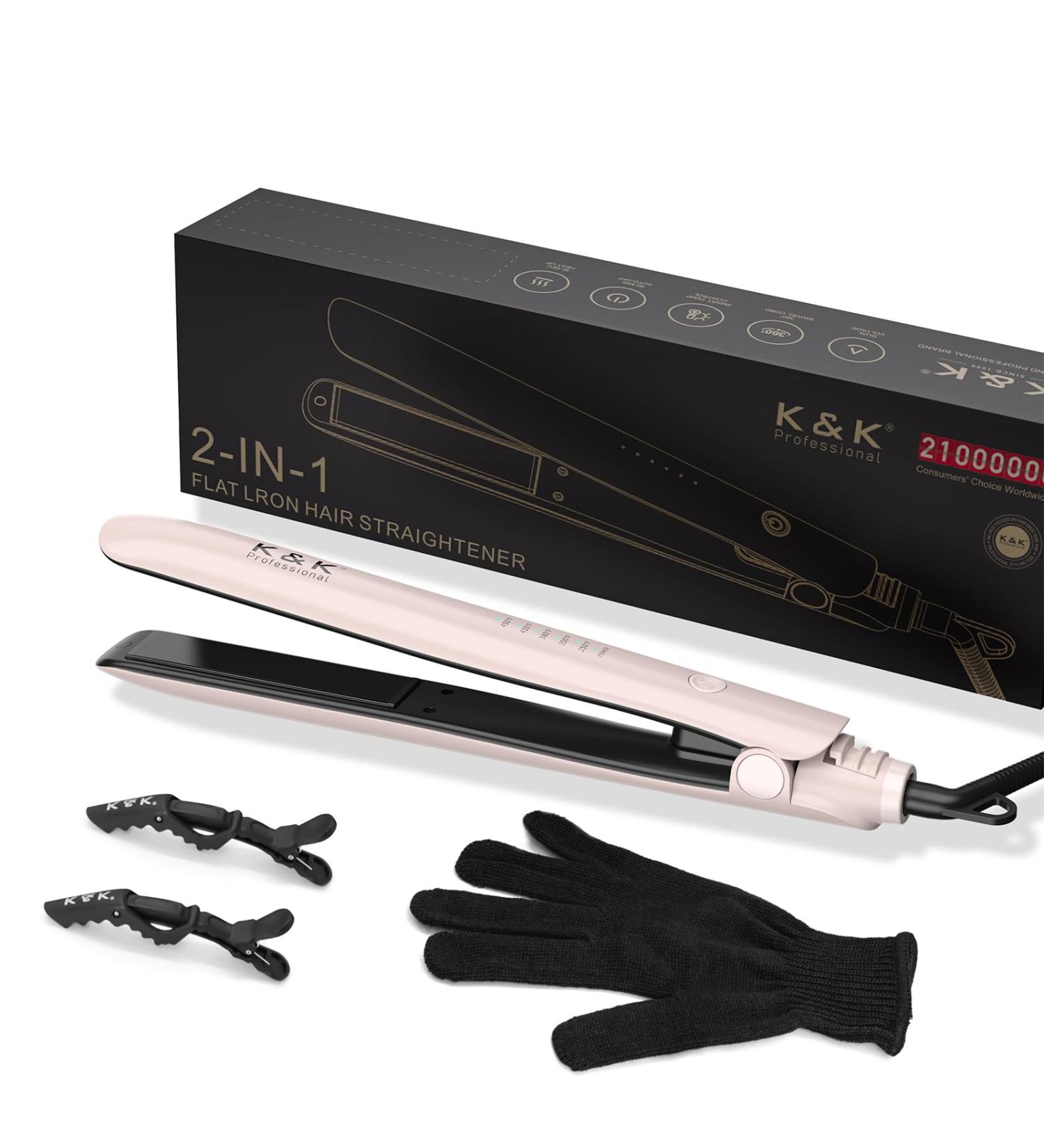 1 Inch Pink Hair Straightener Iron - 2 in 1 Ceramic Flat Iron & Curler with 450 F Fast Heat - Buy Online on GoSupps.com