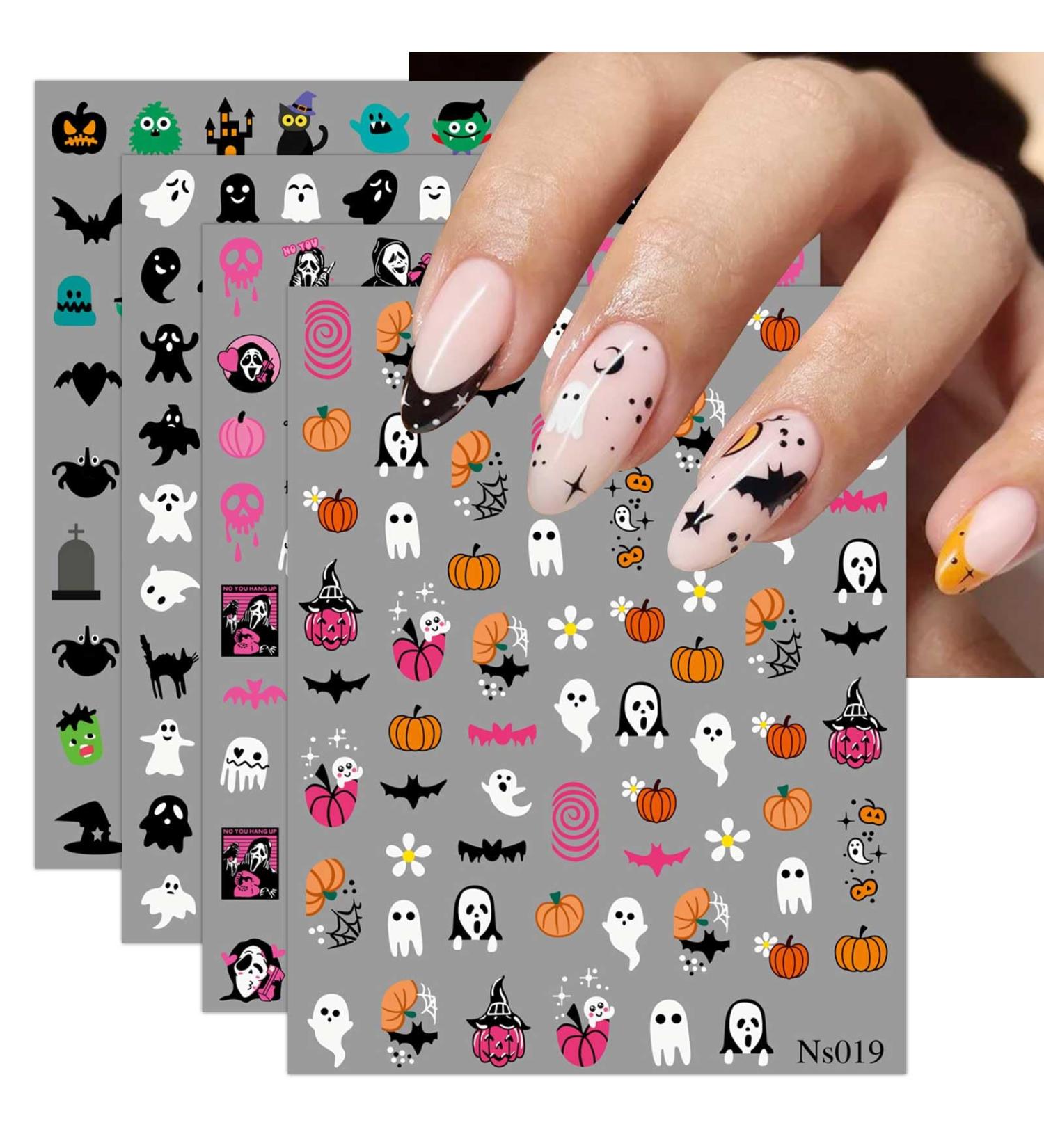 JMEOWIO 3D Embossed Halloween Nail Art Stickers Decals Self-Adhesive 5D Cute Pink Ghost Pumpkin Nail Supplies Nail Art Design Decoration Accessories 4 Sheets - Buy Online on GoSupps.com