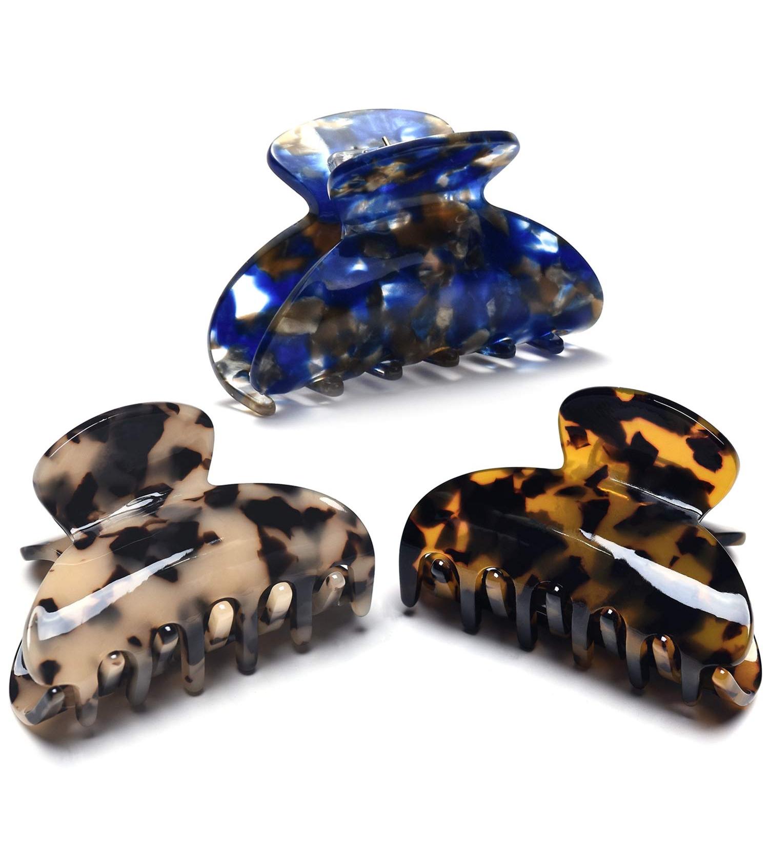 FSMILING Medium Hair Claw Clips For Thick Hair Nonslip Claw Hair Clips For Women Thin Hair Celluloid Tortoise Hair Clip Jaw Claw Clamp Clutcher 3 Color Available (3 Packs) Marble Periwinkle Marble Turquoise Marble black 2 - Buy Online on GoSupps.com