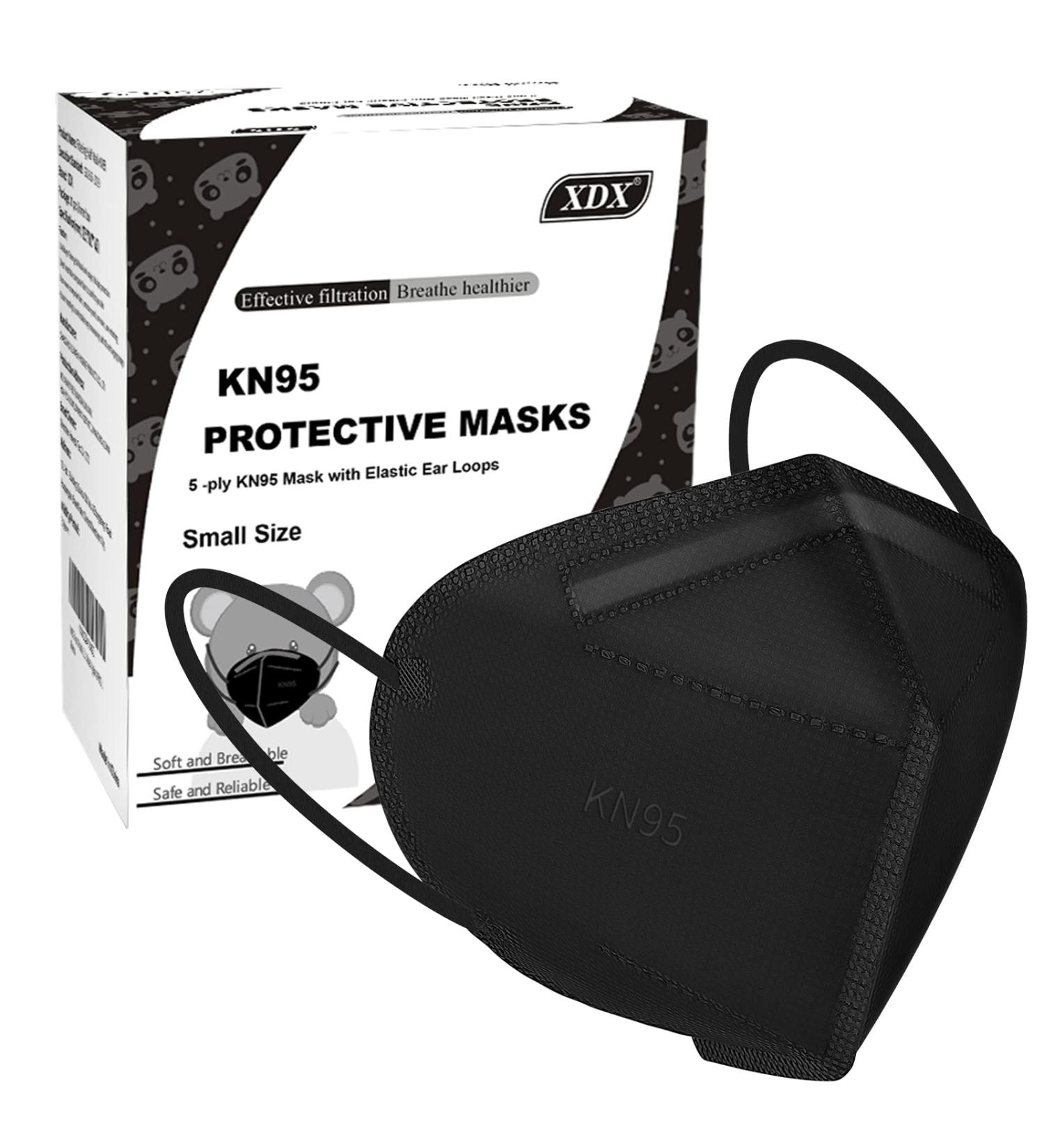XDX Kids KN95 Masks for Children - 25 Pack Individually Wrapped Black Disposable Face Masks - 5 Layers, 95% Filter Efficiency - Breathable & Comfortable - Black-25pcs - Buy Online on GoSupps.com