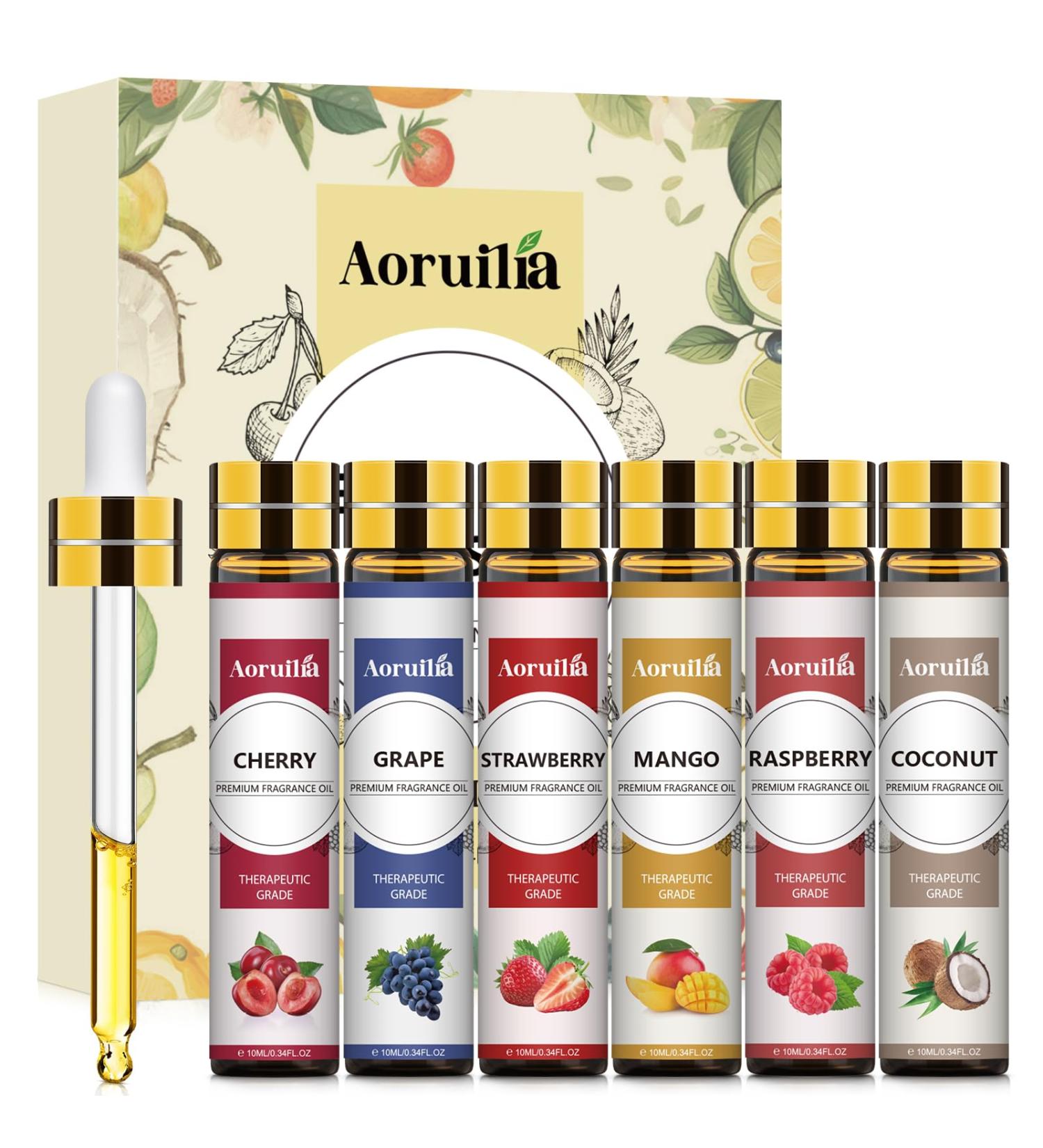 Aoruilia 6 x 10ml Fruity Essential Oils Set for Aromatherapy Diffuser Home Fragrance Relaxing Candle Making - Strawberry Coconut Raspberry Grape Mango Cherry Fruity 60 ml (Pack of 1) - Buy Online on GoSupps.com