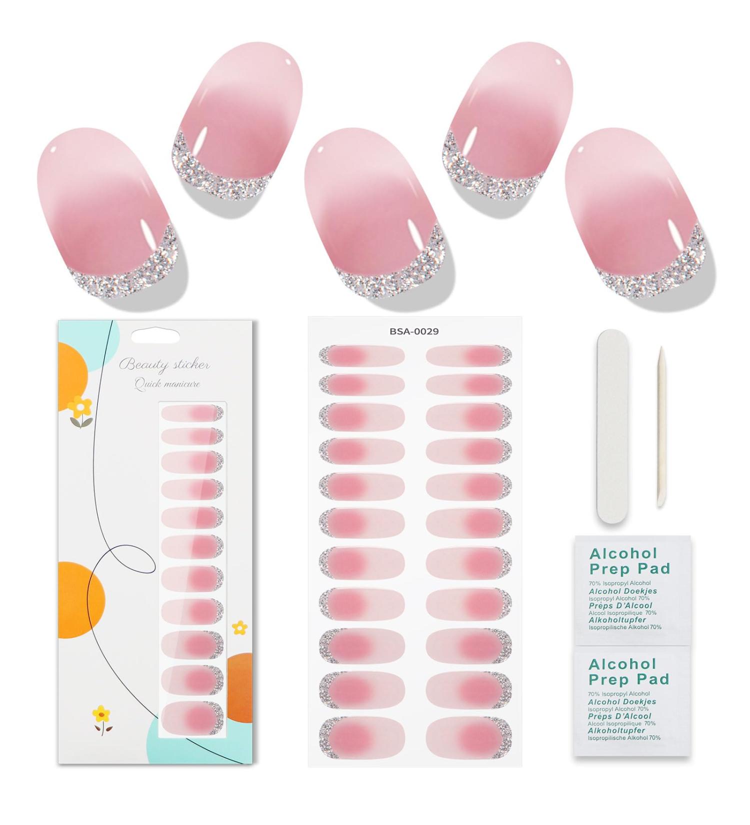 JMEOWIO Gel Nail Strips French Tip Glitter Gel Nail Stickers Nail Supplies Nail Art Design Decoration Accessories - Buy Online on GoSupps.com