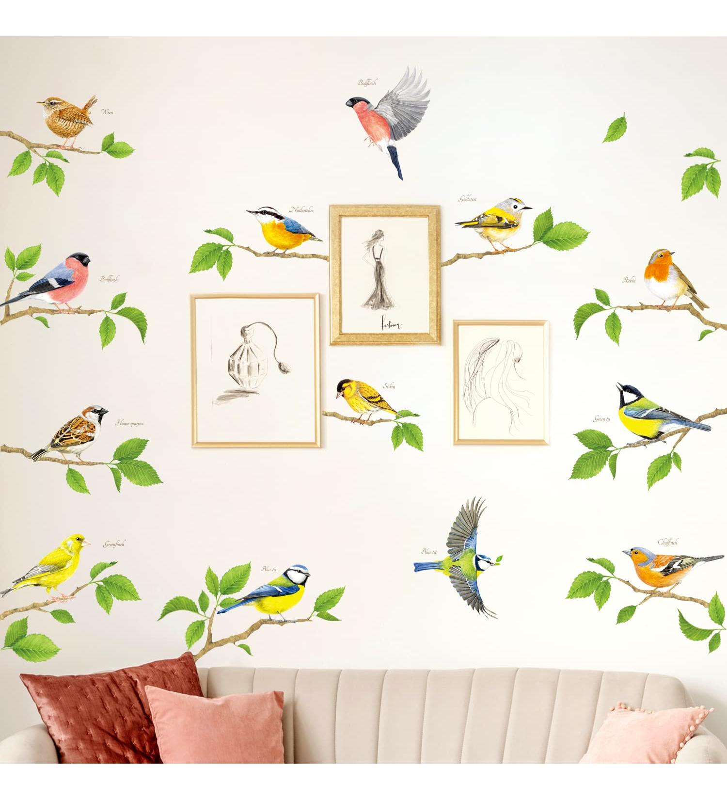 Decowall DS-8061 Colored Birds & Branches Wall Sticker | Peel & Stick Removable Home Decor for Nursery, Bedroom, Living Room | Tree & Leaf Decoration - Animal Theme - Buy Online on GoSupps.com