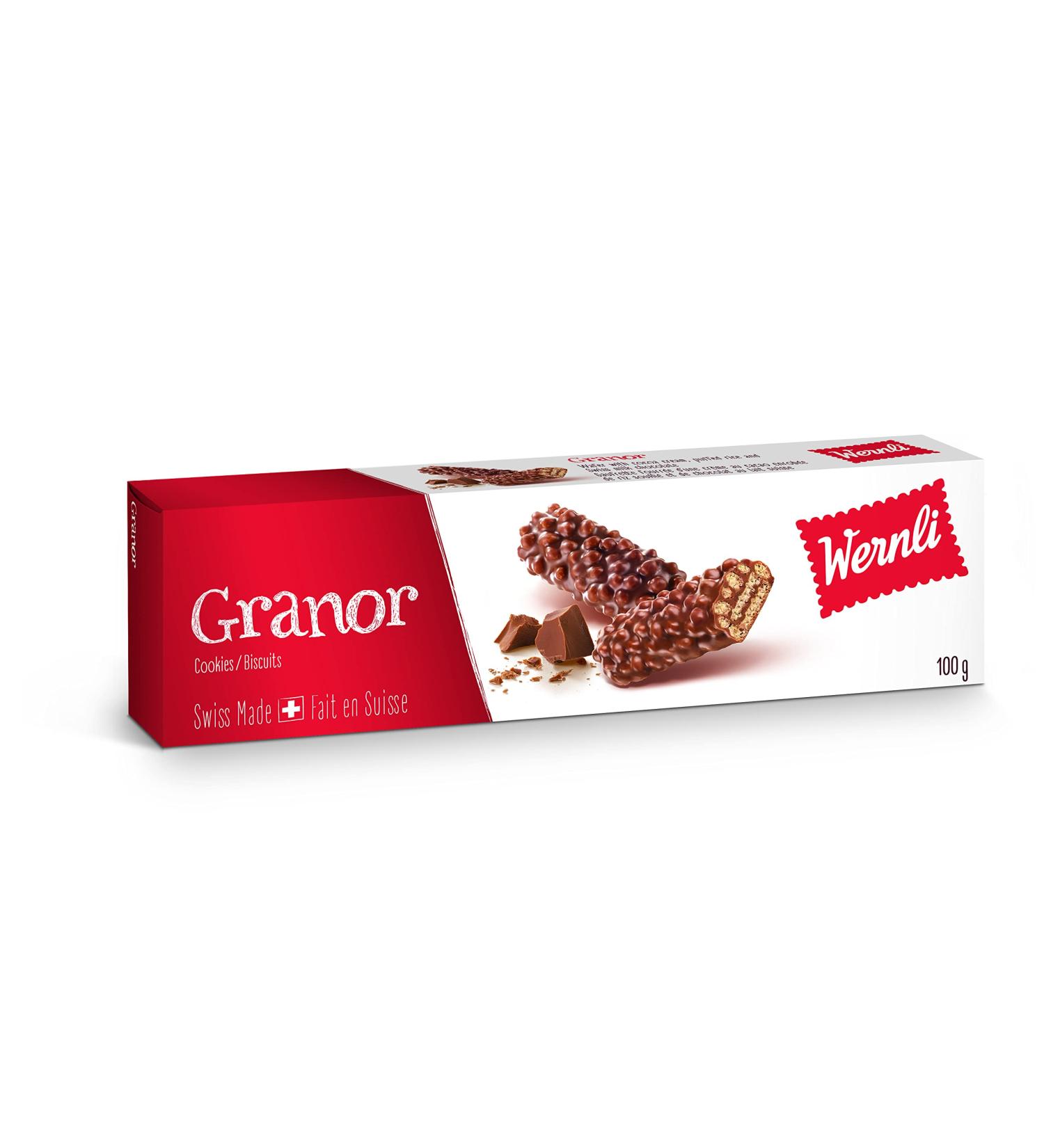 Wernli Granor Cookies Swiss Chocolate Biscuits Premium Swiss Made Snack Light Wafer & Cocoa Cream & Puffed Rice 100g - Buy Online on GoSupps.com
