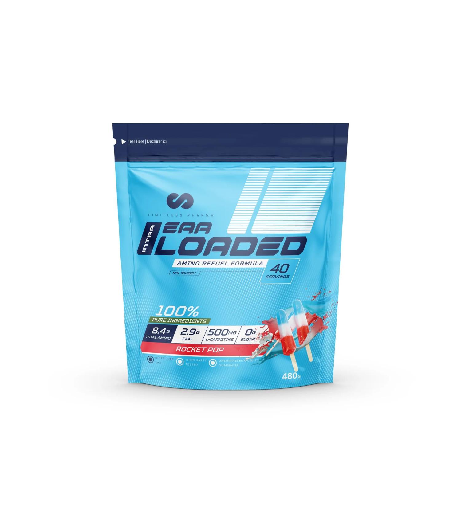 Limitless Pharma EAA Loaded | Intra Workout Essential Amino Acid Supplement | EAAs BCAAs L-Carnitine Electrolytes Sugar Free | Post Workout Muscle Recovery Energy Hydration | 40 Servings (Rocket Pop) - Buy Online on GoSupps.com