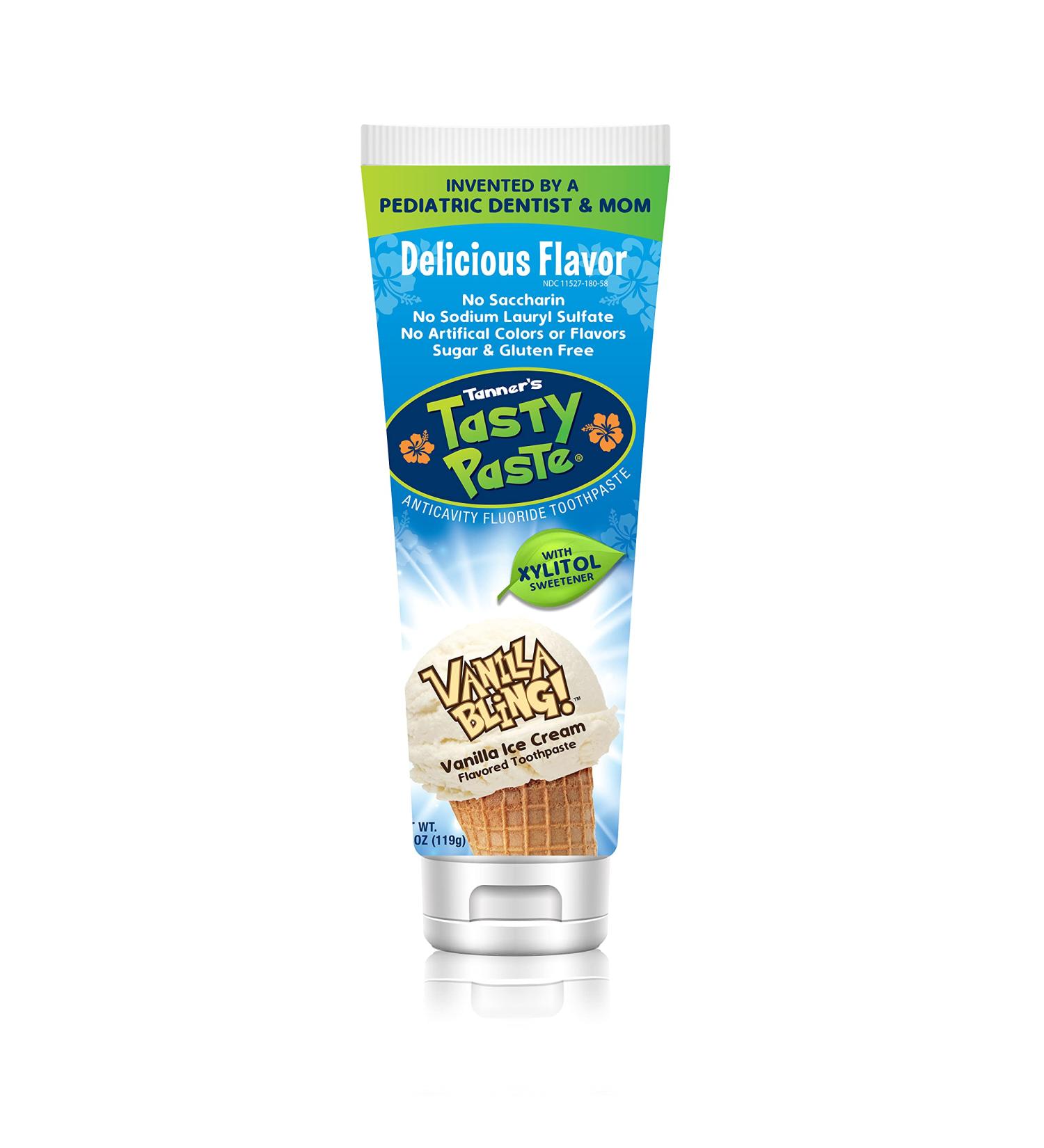 Tanners Tasty Paste Vanilla Bling - Kids Anticavity Fluoride Toothpaste 4.2 oz - Buy Online on GoSupps.com