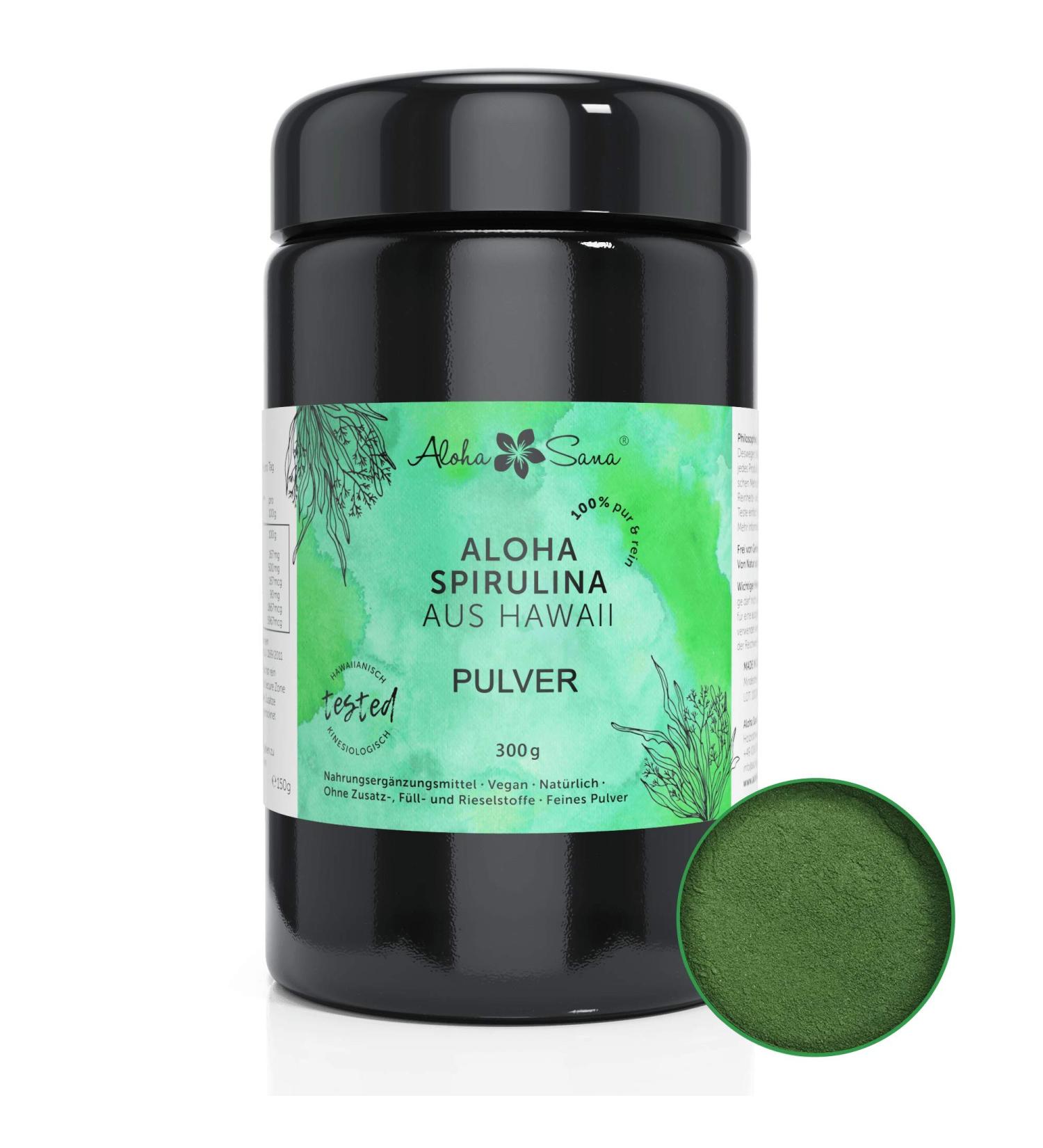 100% Organic Aloha Sana Spirulina Powder - 300g Vegan Algae in Ultraviolet Glass | Made in Germany - Buy Online on GoSupps.com