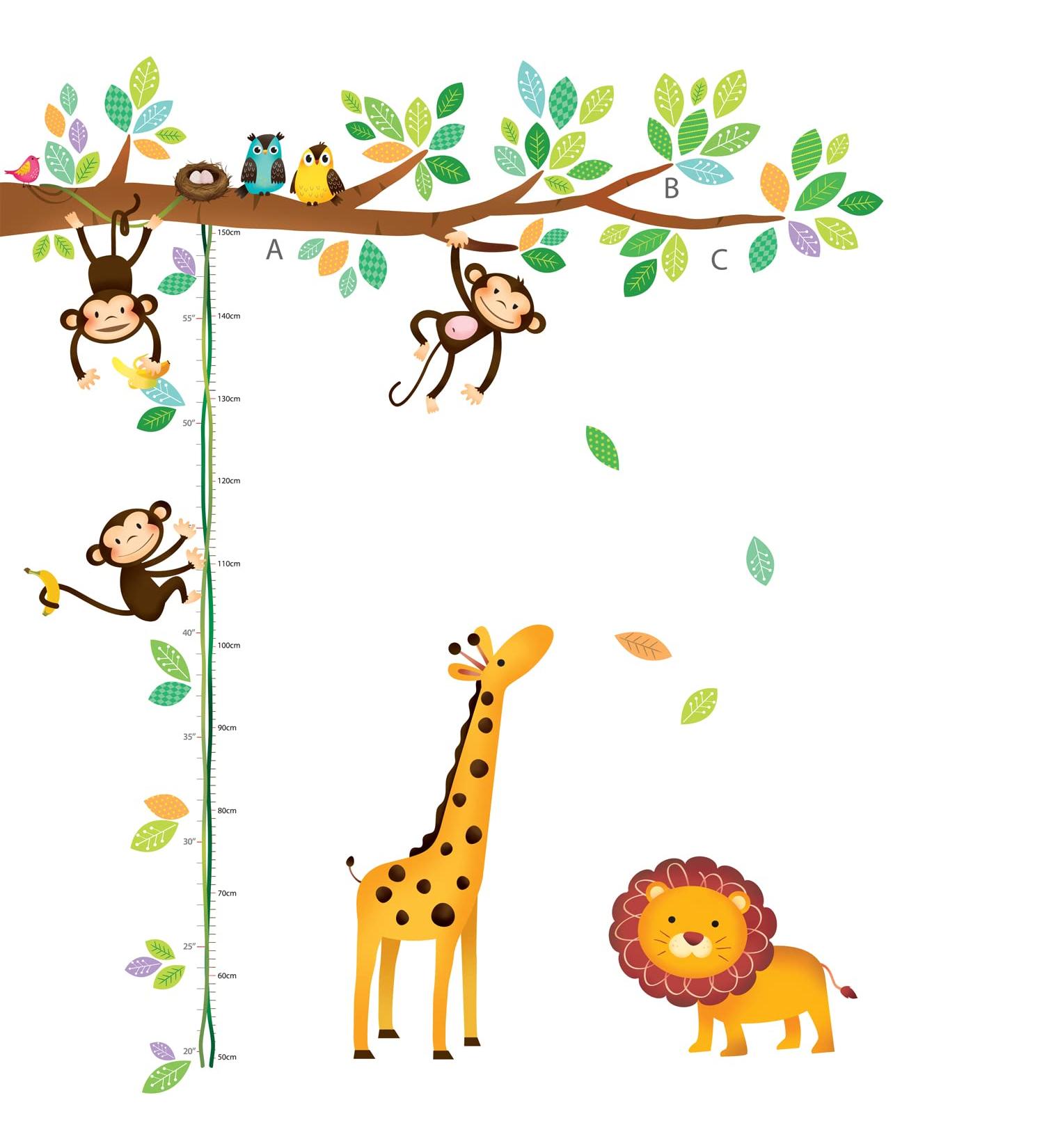DECOWALL DW-1402 Little Monkeys Tree and Animals Height Chart Kids Wall Stickers Wall Decals Peel and Stick Removable Wall Stickers for Kids Nursery Bedroom Living Room Animal Height Chart - Buy Online on GoSupps.com