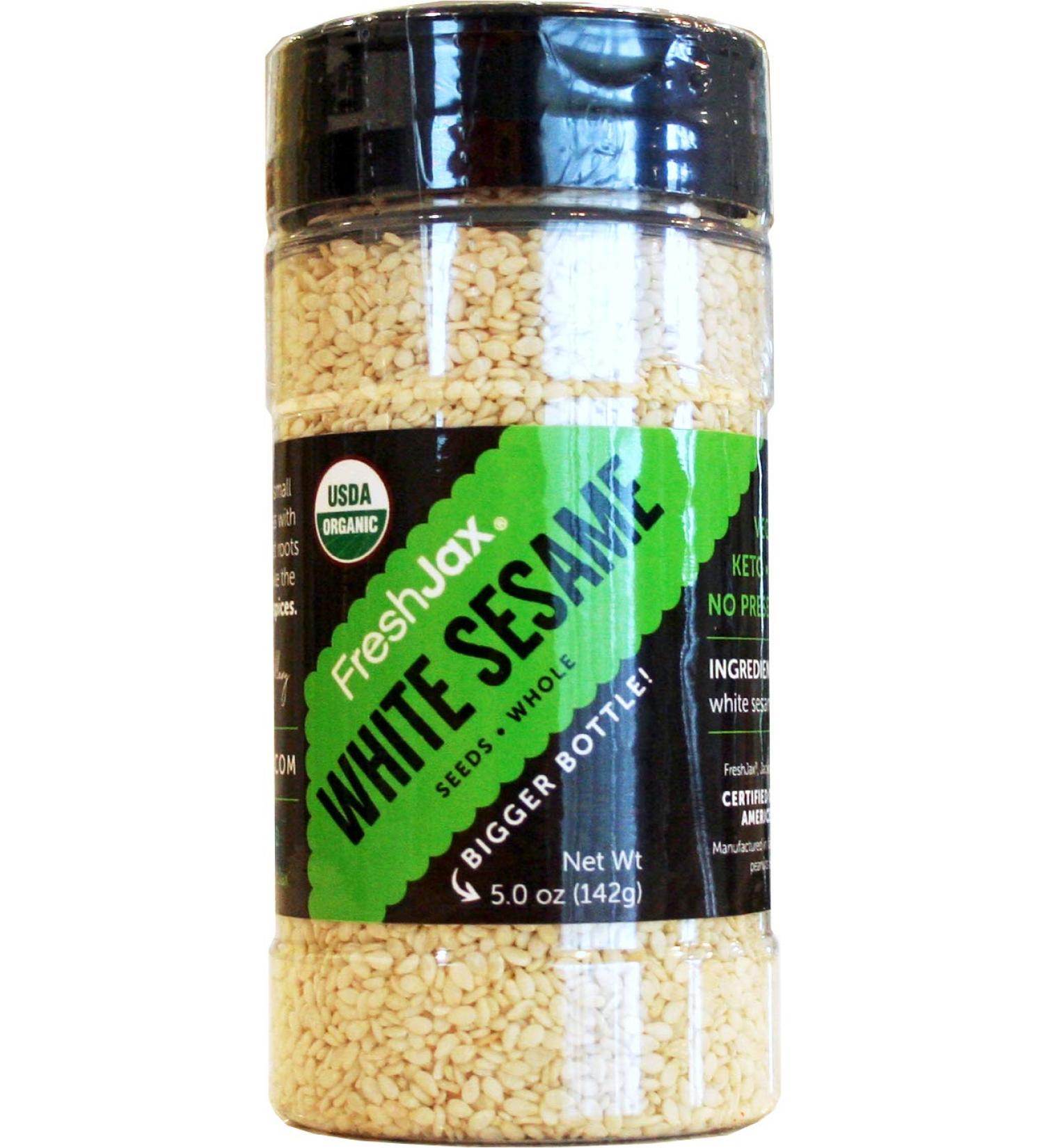 Certified Organic White Sesame Seeds - FreshJax Premium Seasonings (Large Bottle) - Buy Online on GoSupps.com