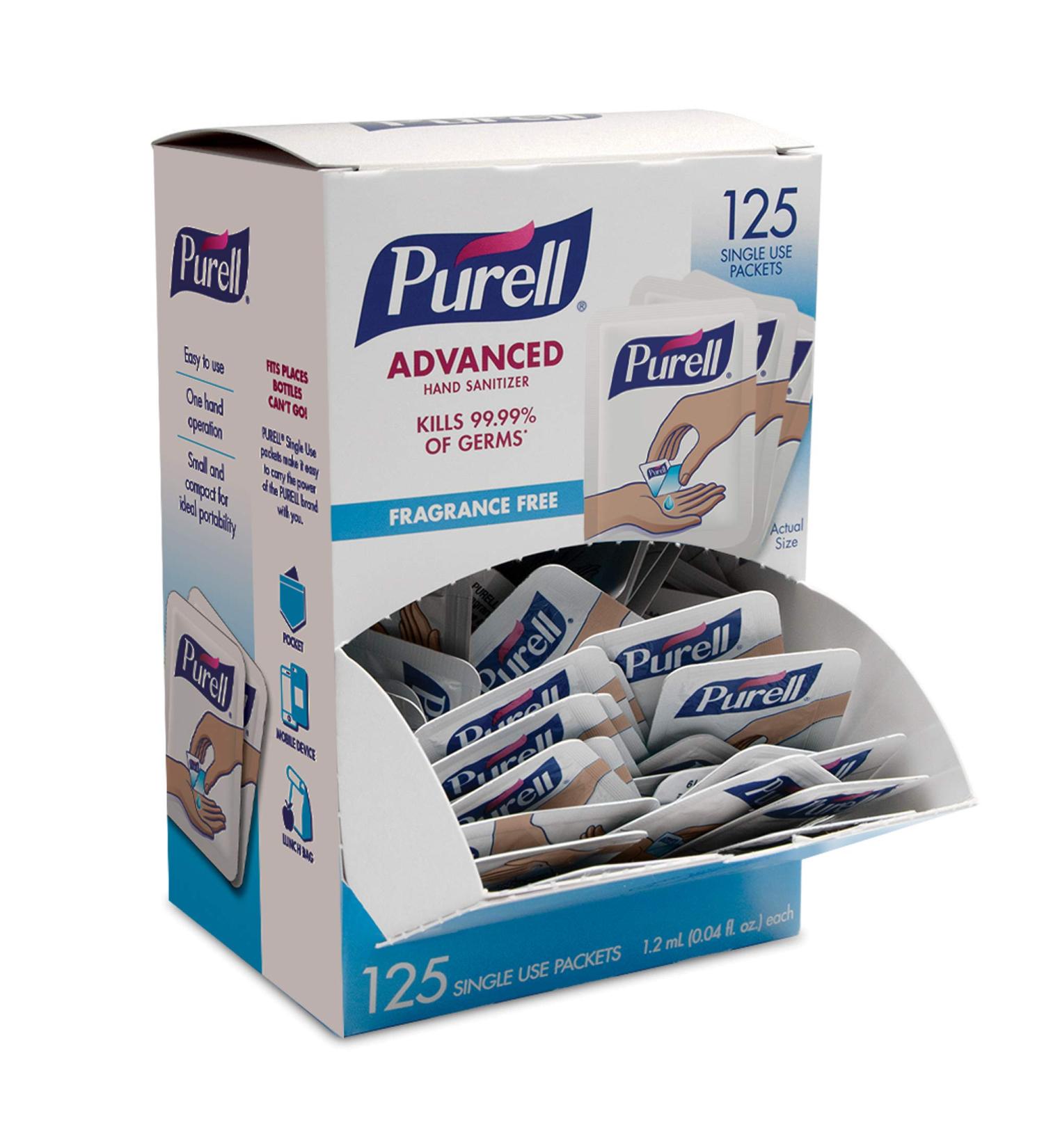 PURELL SINGLES Advanced Hand Sanitizer Gel - Fragrance Free - 125 Count Travel-Size Packets - Buy Online on GoSupps.com