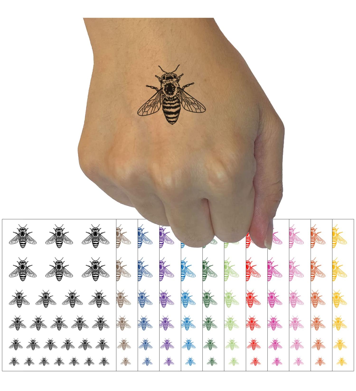 Fuzzy Honey Bee Temporary Tattoo Set - Realistic Water Resistant Body Art Collection (One Sheet) - Black - Buy Online on GoSupps.com