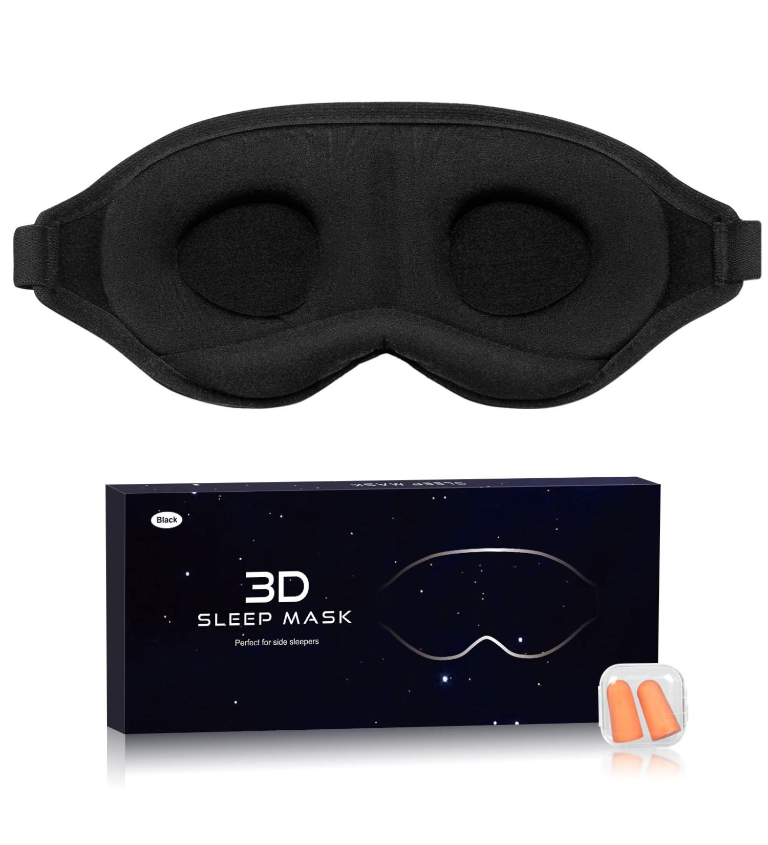 3D Contoured Black Sleep Eye Mask for Men and Women - Adjustable Strap, Light Blocking Blindfold for Travel, Yoga, Nap - Comfortable Night Sleep Mask - Buy Online on GoSupps.com