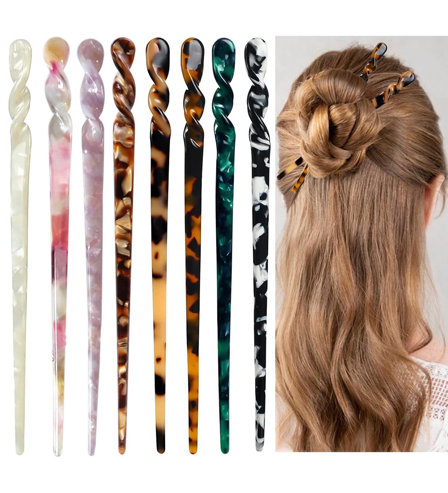 Leopard Print Acetate Hair Sticks - Vintage Style Hair Accessories for Women - 8 Pieces Tortoise Hair Pins for Long, Thick Hair - Buy Online on GoSupps.com