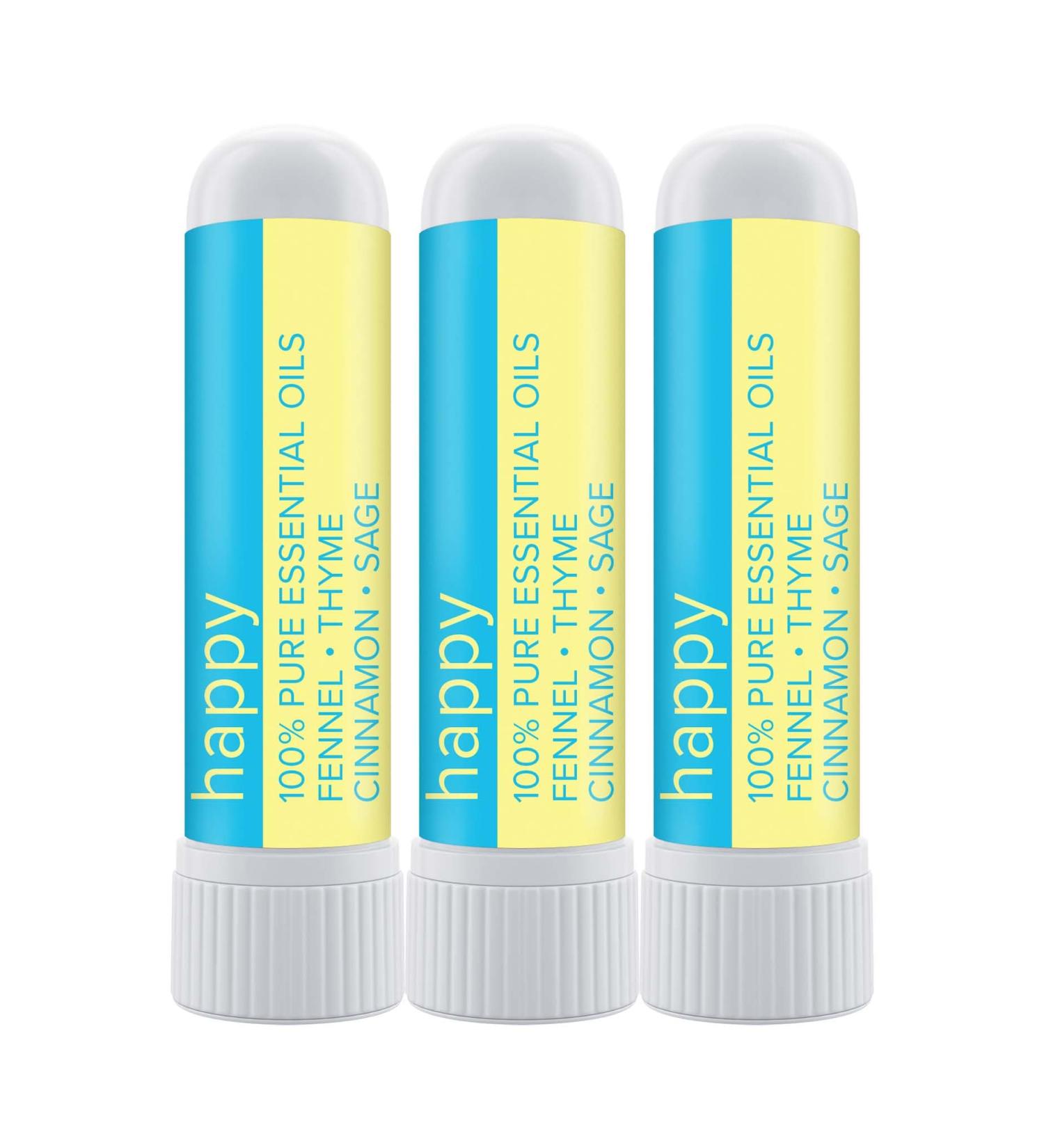 MOXE Happy Nasal Stick | Stress-Free + Calming Relief | Uplift Aromatherapy Essential Oil Blend 100% Pure & Undiluted | for Feelings of Positivity and Gratitude | Nasal Inhaler Made in USA (3 Pack)