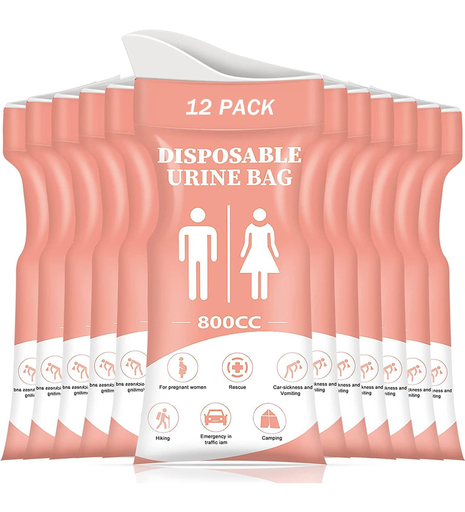 DIBBATU Disposable Urinal Bag 12/24 Pcs 800ML - Portable Unisex Urine Bag for Camping, Travel, Traffic Jams - Pink (12 Pack) - Buy Online on GoSupps.com