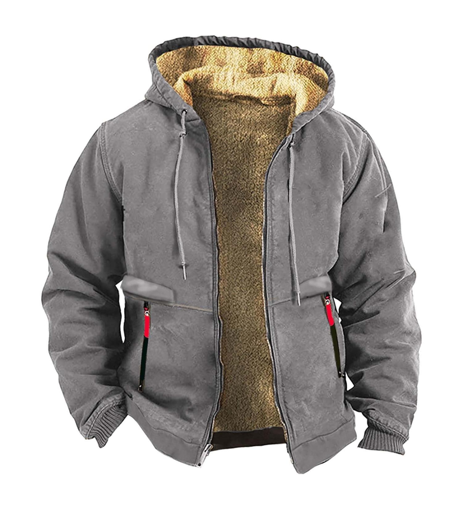 Hanxiulin Men's Fleece Jacket - Warm & Windproof Plush Hiking Coat in Dark Gray | Winter Color Variants - Buy Online on GoSupps.com